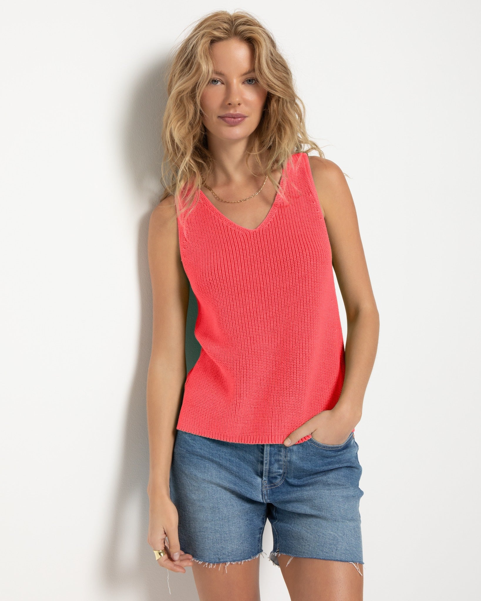 Coral $|& SEAS Coastal V-Neck Sweater Tank - SOF Front