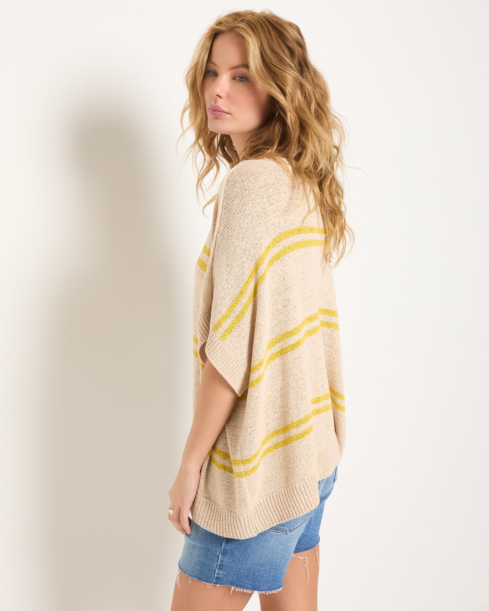 Birch Stripe $|& SEAS Wavetide Stripe V-Neck Sweater Tee - VOF Front