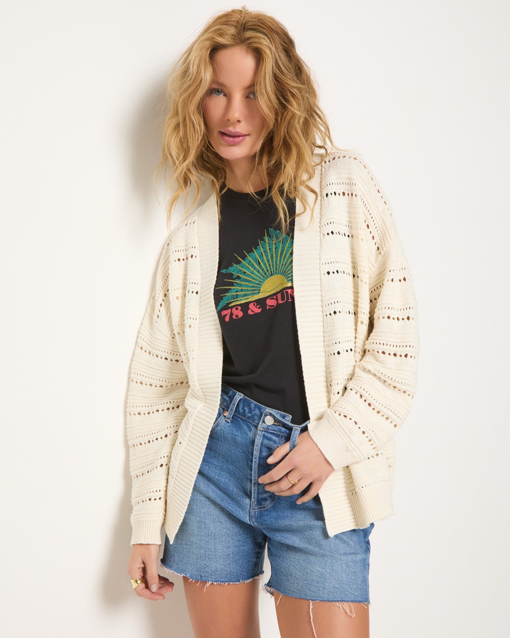 Cream $|& SEAS Sunlit Crochet Cocoon Cardigan - VOF Front
