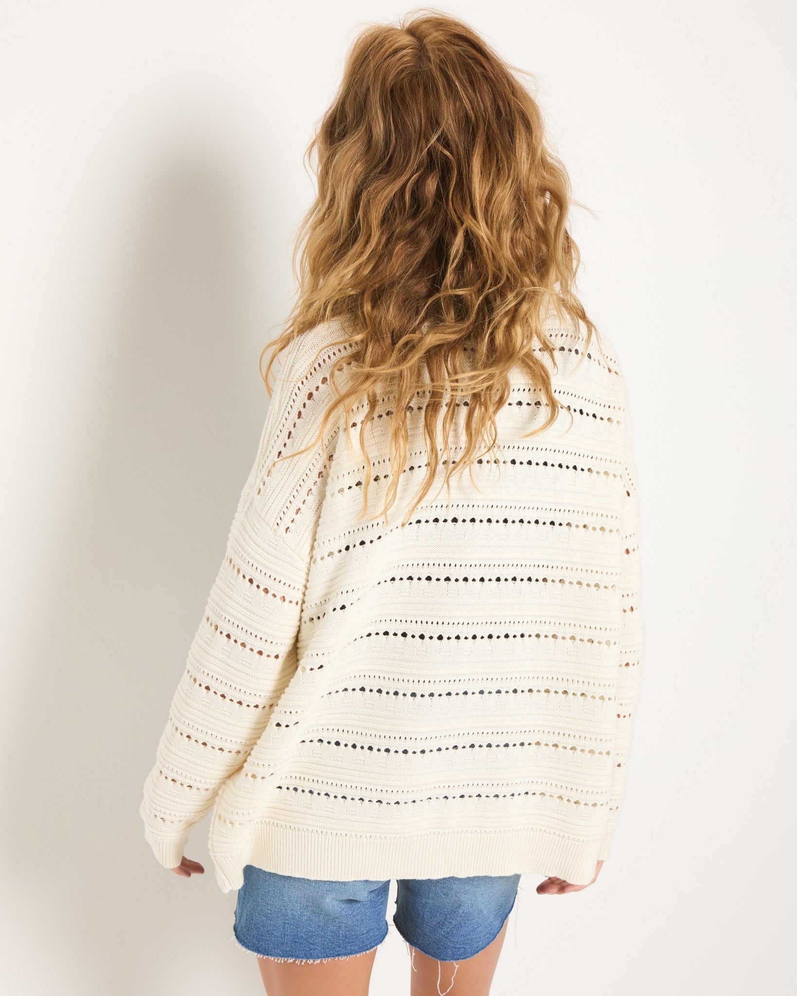Cream $|& SEAS Sunlit Crochet Cocoon Cardigan - SOF Back