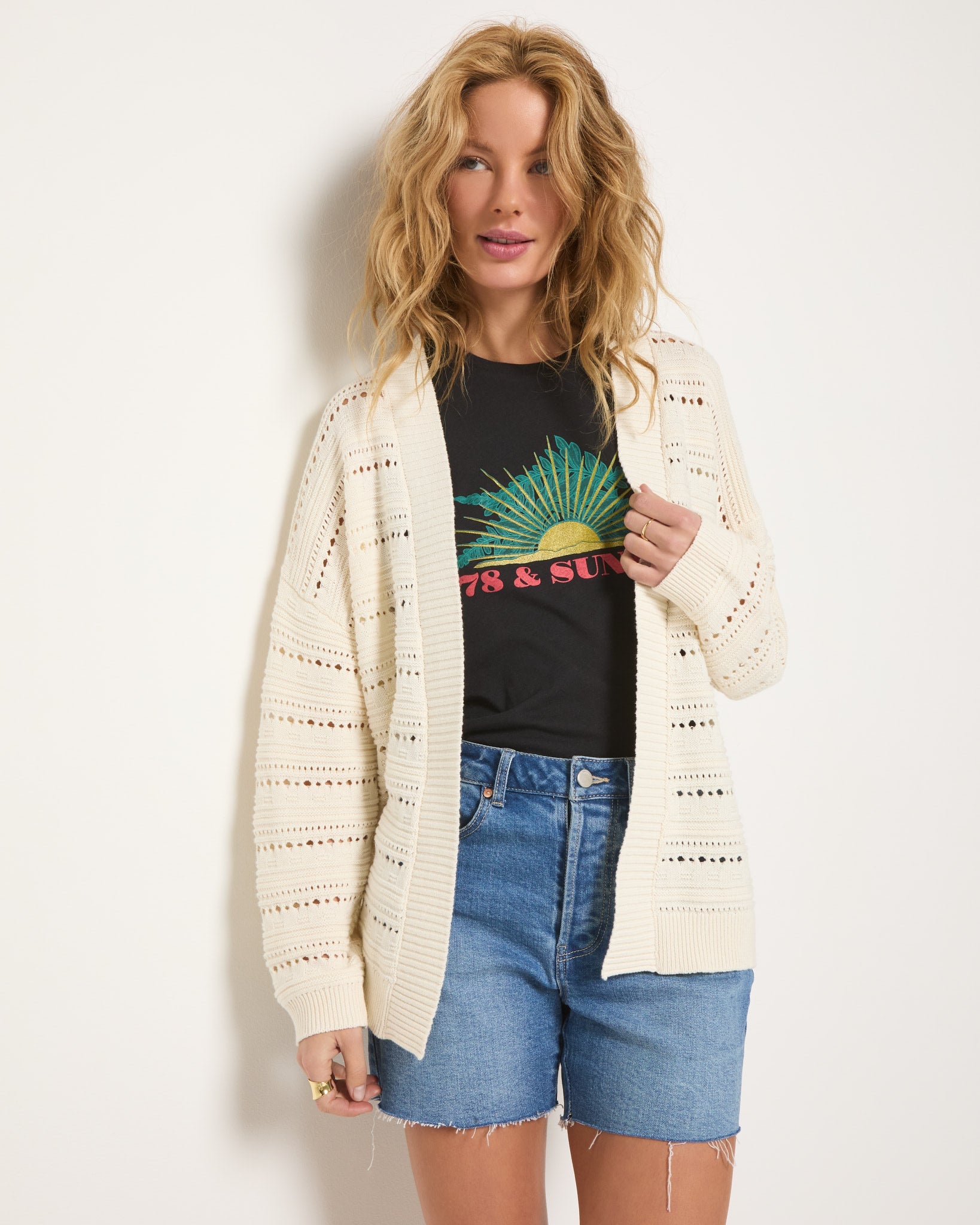Cream $|& SEAS Sunlit Crochet Cocoon Cardigan - SOF Front