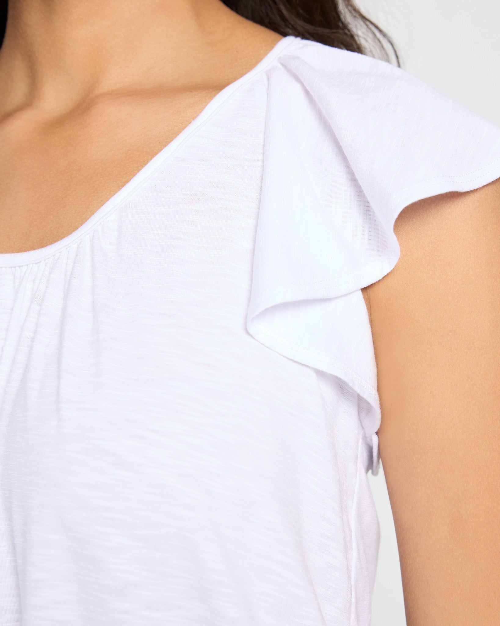 White $|& SEAS Slub Flutter Sleeve Top - SOF Full Front