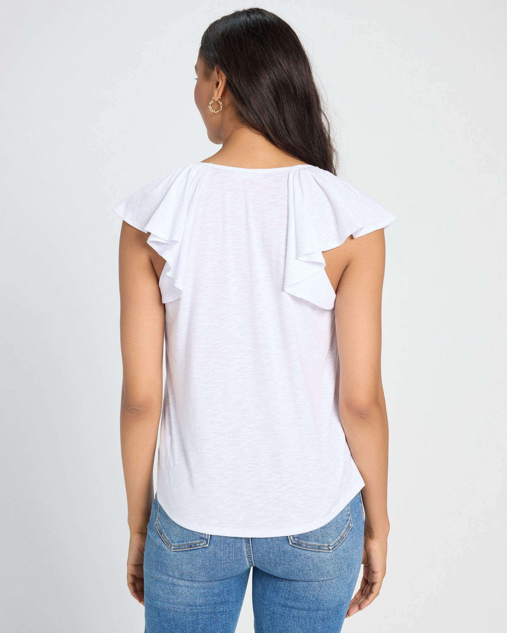 White $|& SEAS Slub Flutter Sleeve Top - SOF Back
