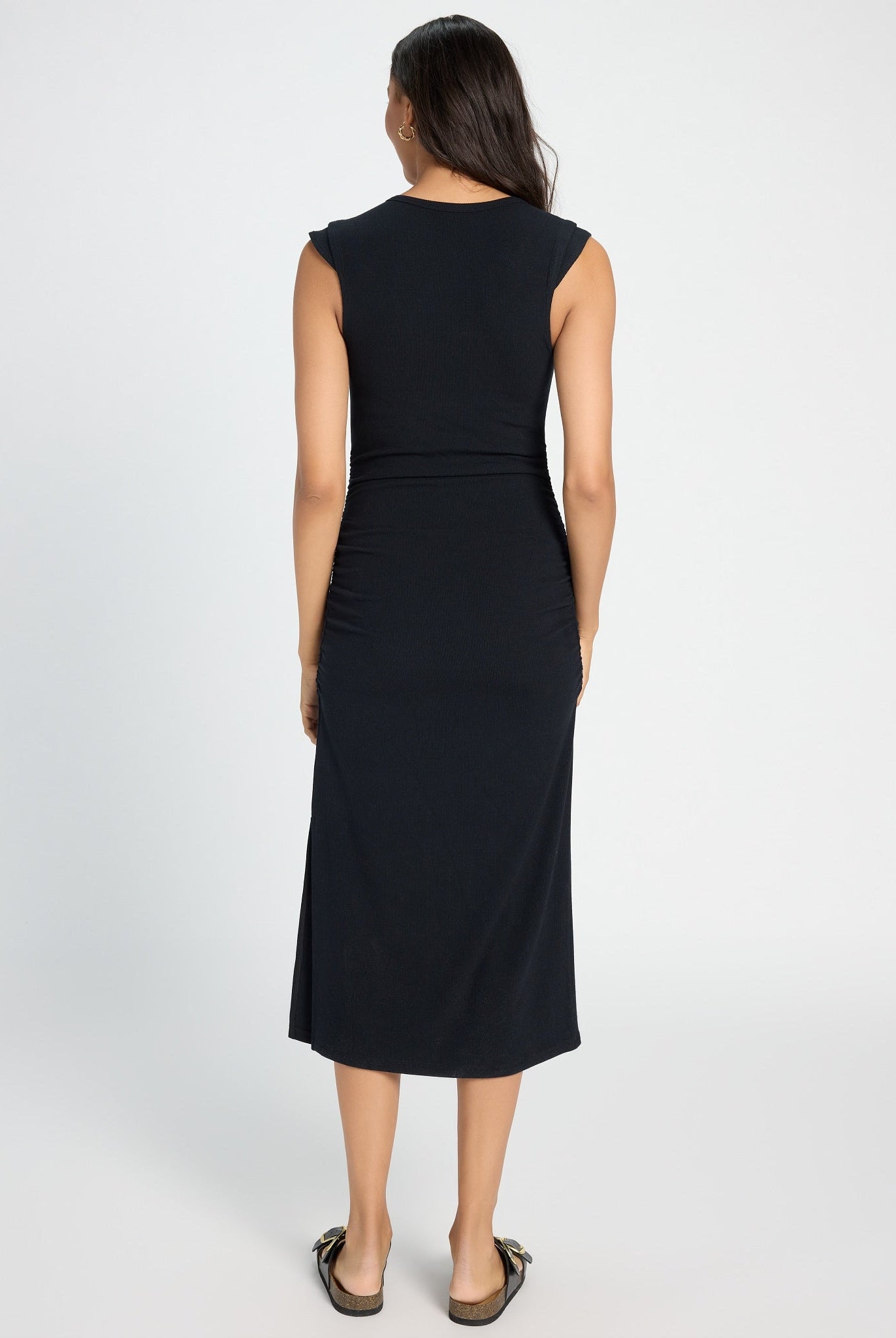 Black $|& SEAS Fairfax Ruched Midi Dress - SOF Back