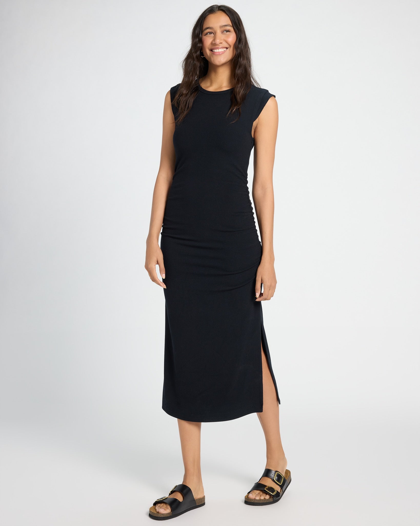 Black $|& SEAS Fairfax Ruched Midi Dress - SOF Front