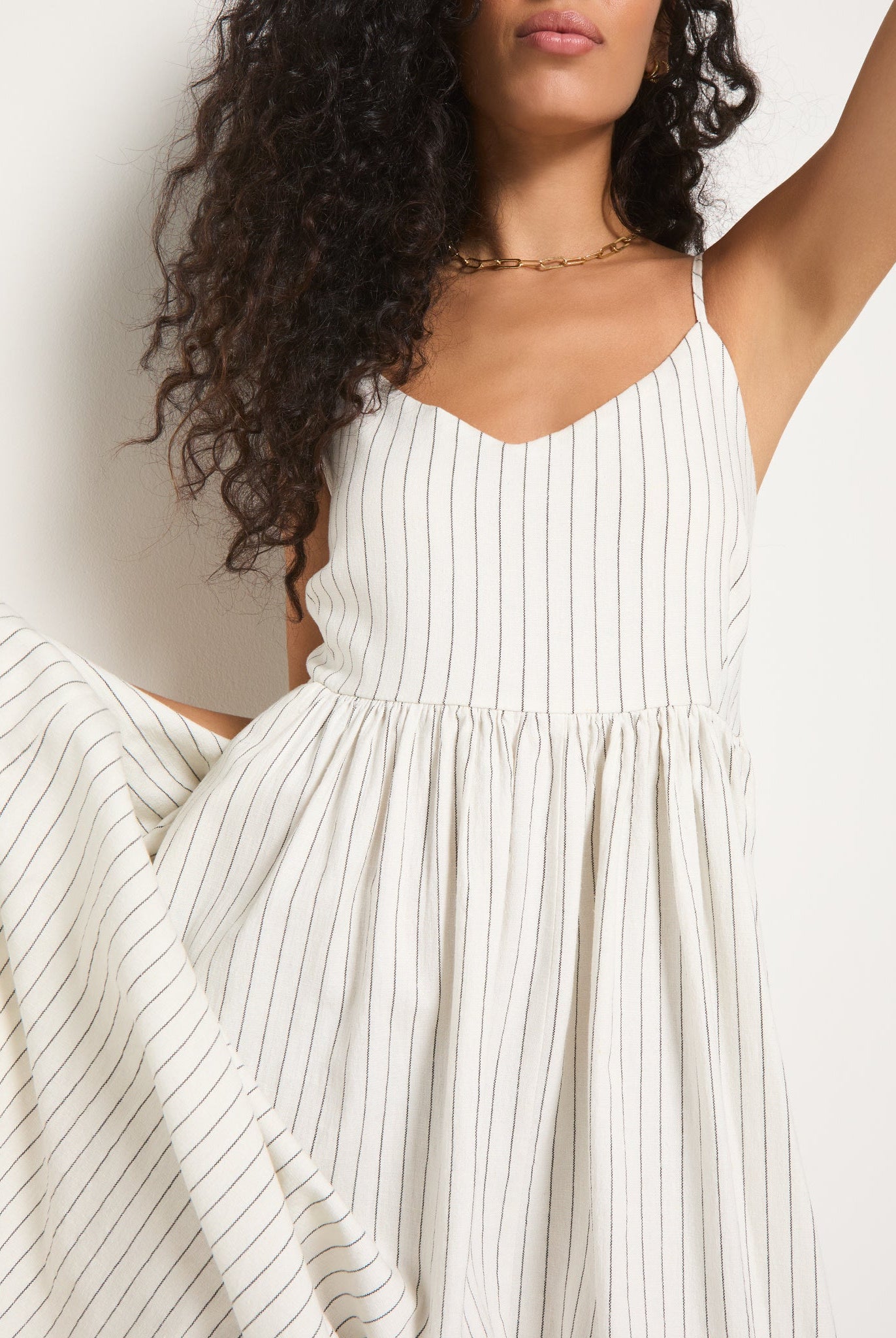 White Stripe $|& SEAS Shores Stripe Linen Maxi Dress - VOF Front