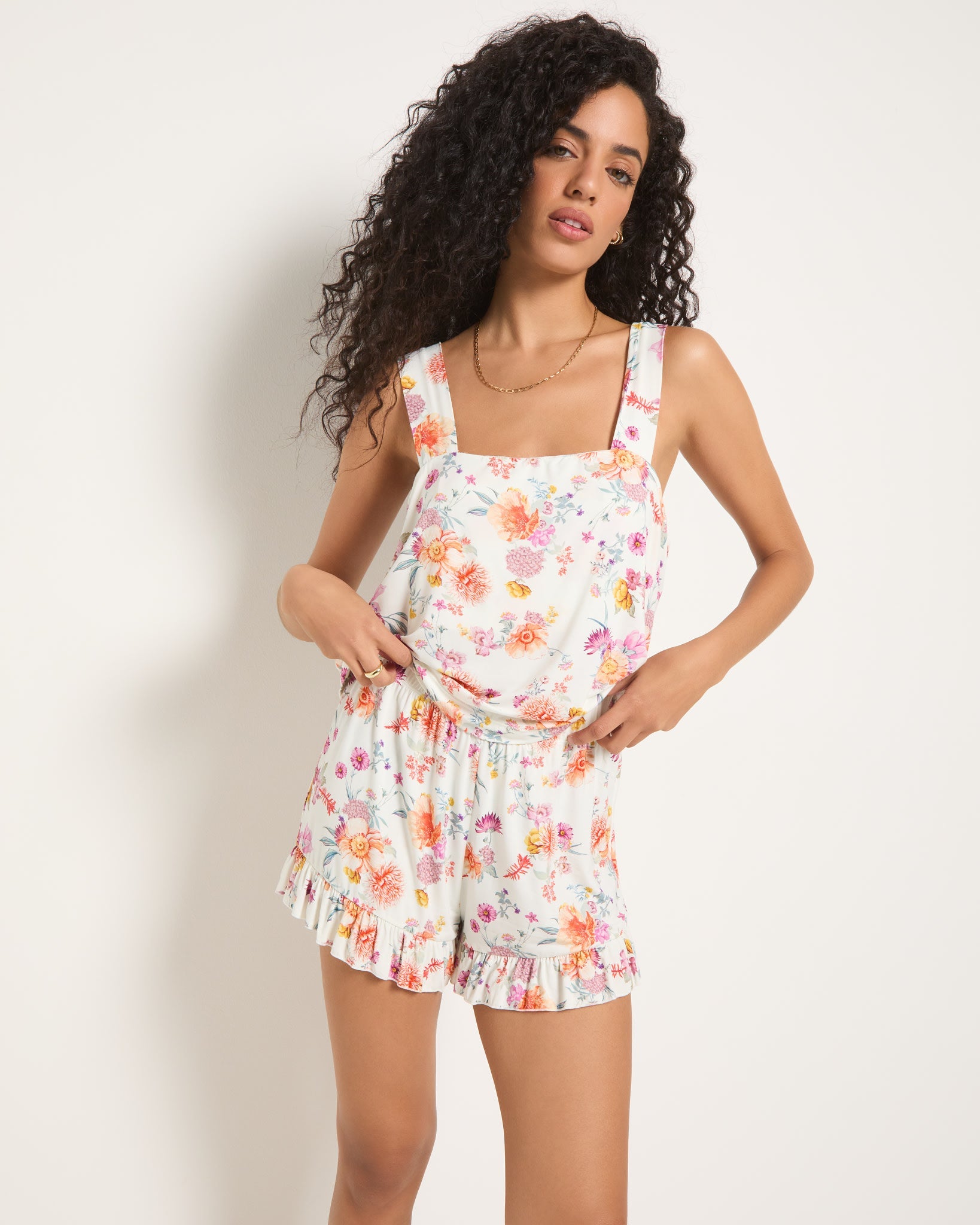 Cream Floral $|& SEAS Night Owl Ruffle Sleep Set - SOF Front