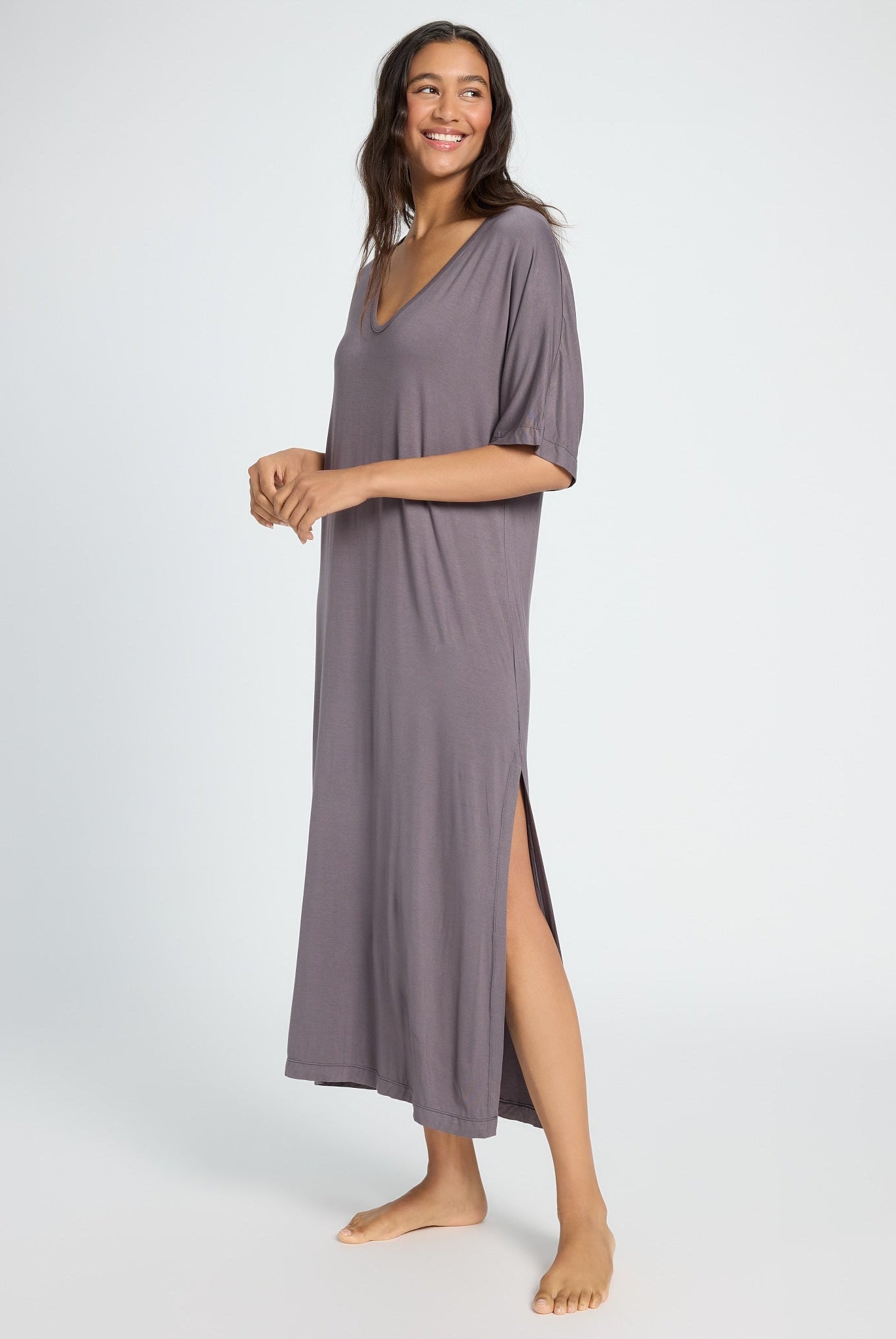 Charcoal $|& SEAS Malibu Muse Lounge Dress - SOF Front