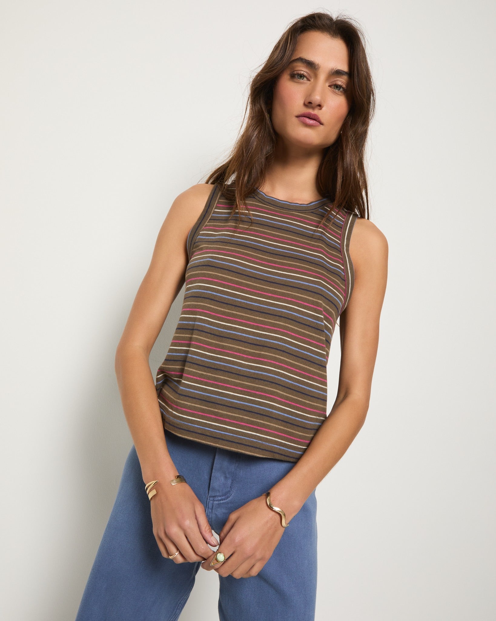 Truffle Multi Stripe $|& SEAS Together Again Tank - SOF Front