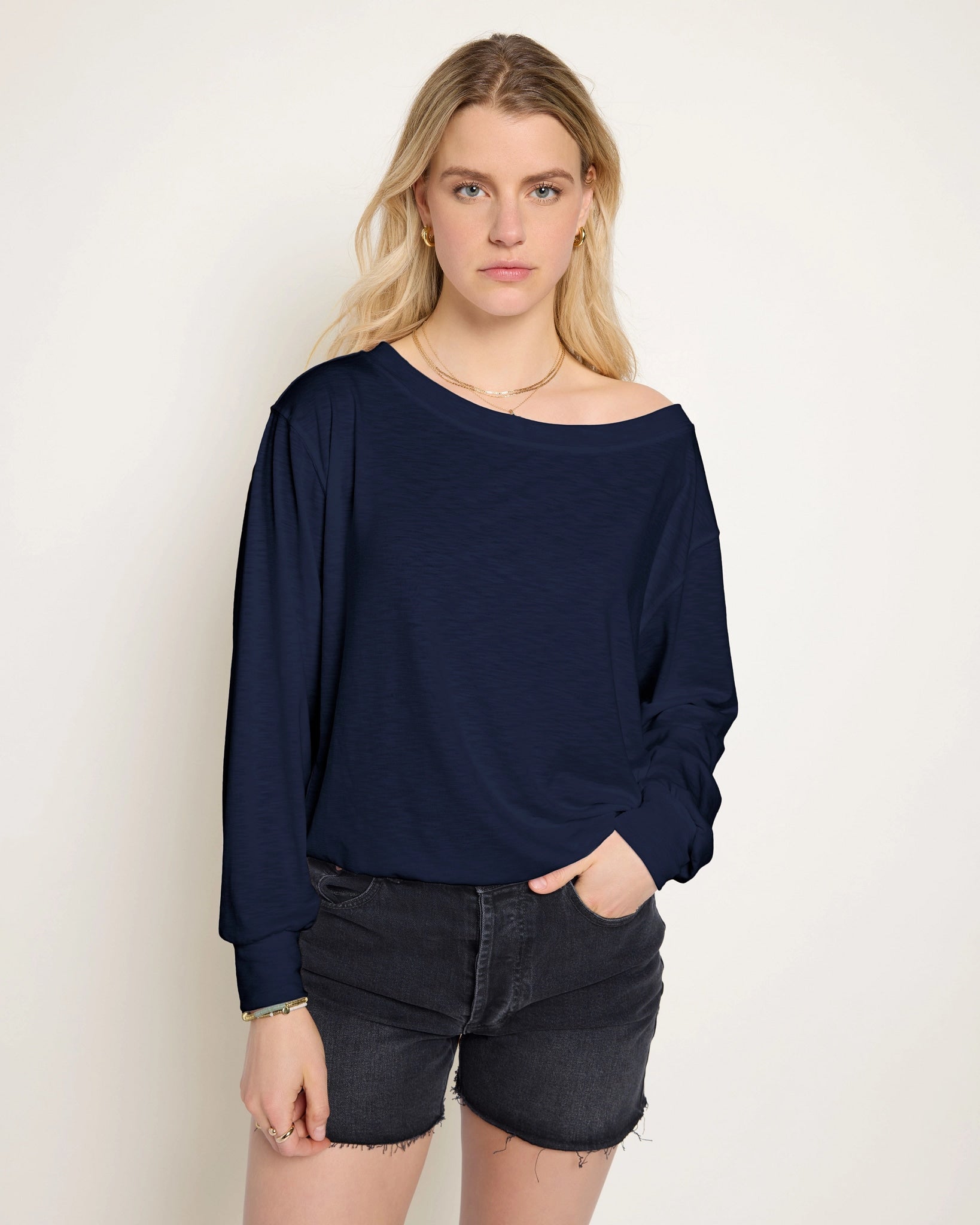 Sapphire $|& SEAS Brooksville Slub Off The Shoulder Top - SOF Front