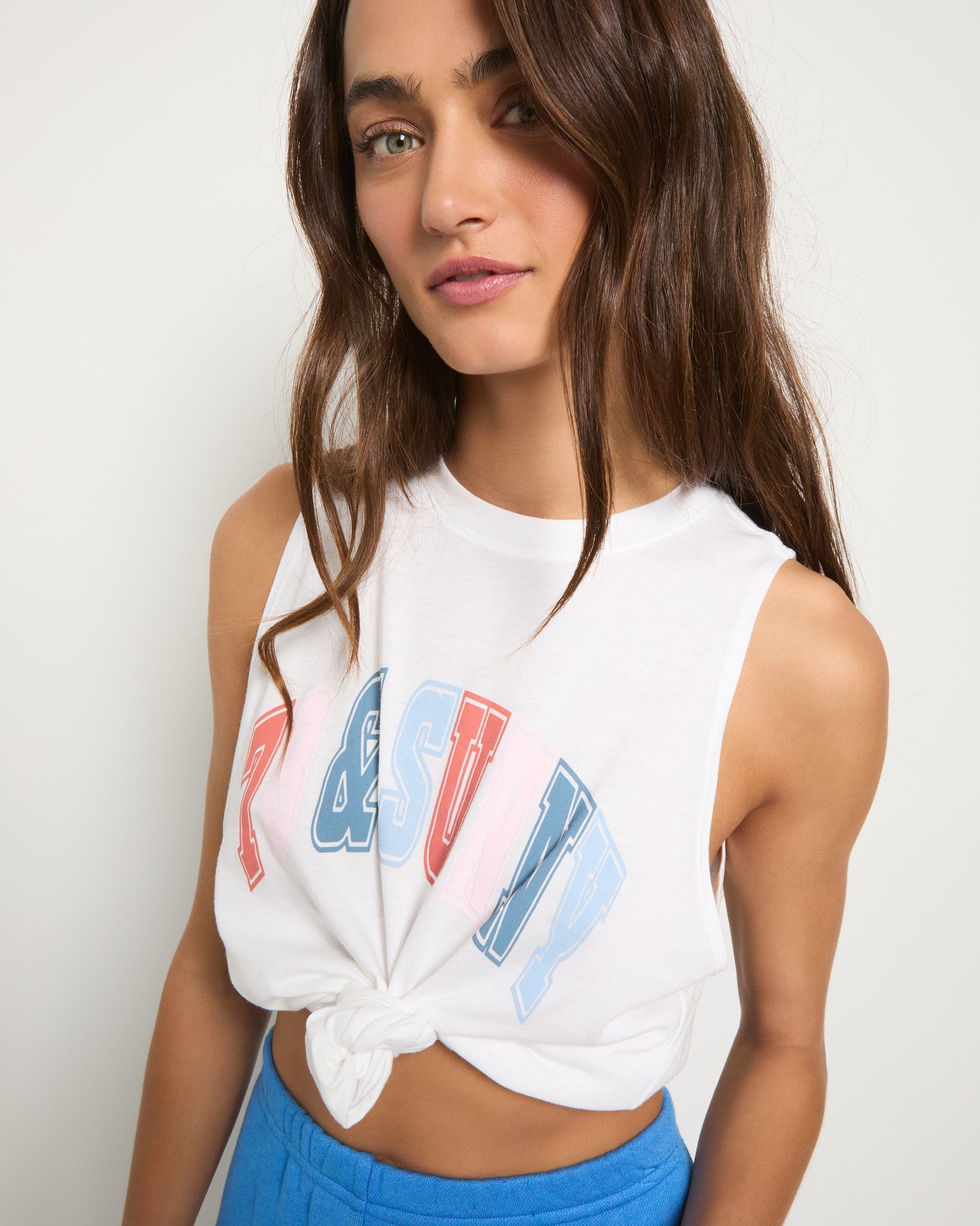 White $|& SEAS Grace 78 & Sunny Graphic Muscle Tank - VOF Front