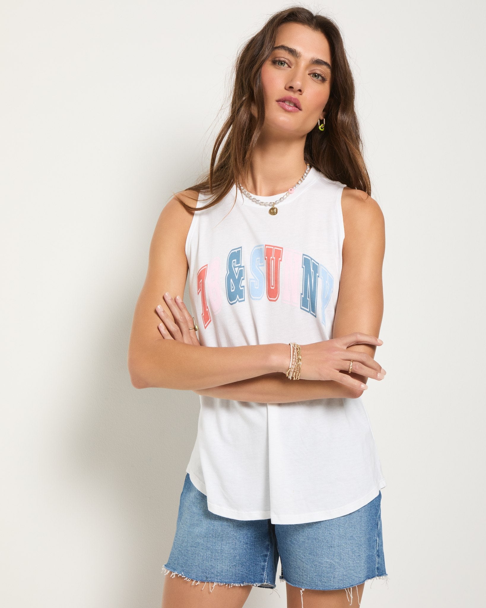 White $|& SEAS Grace 78 & Sunny Graphic Muscle Tank - SOF Full Front