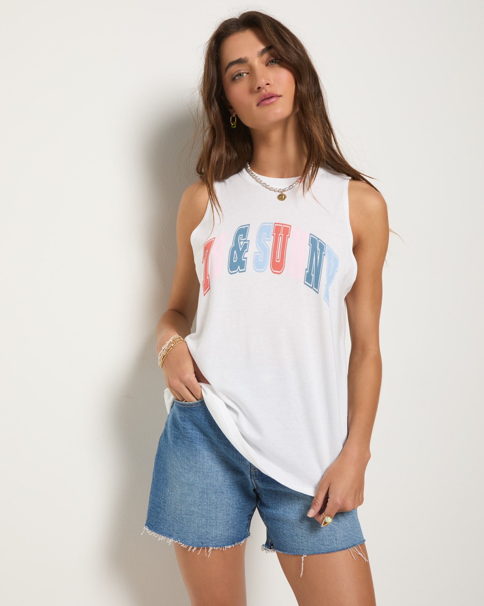 White $|& SEAS Grace 78 & Sunny Graphic Muscle Tank - SOF Front
