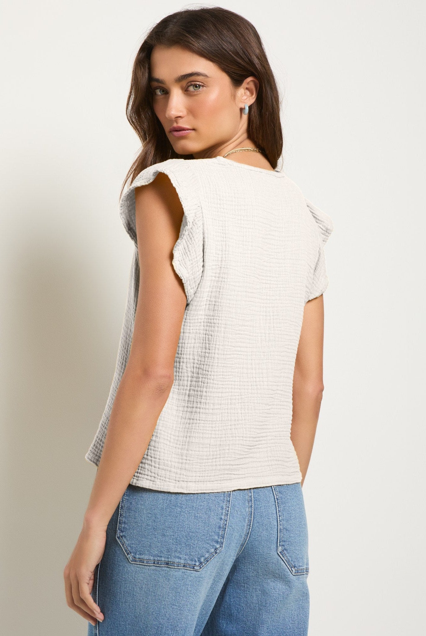 White $|& SEAS Gulls Gauze Tank - SOF Back