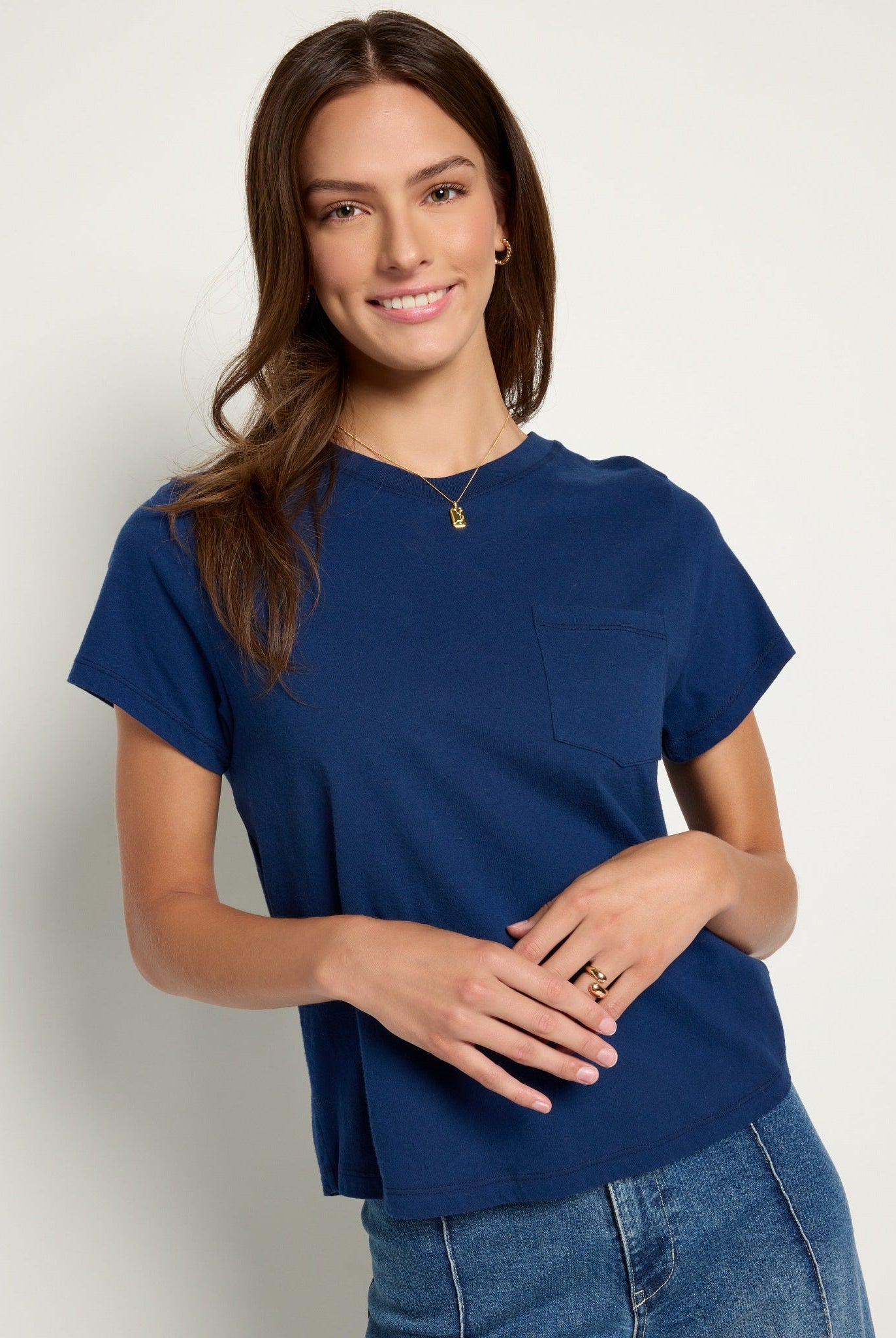 Sapphire $|& SEAS Luna Pocket Tee - SOF Front