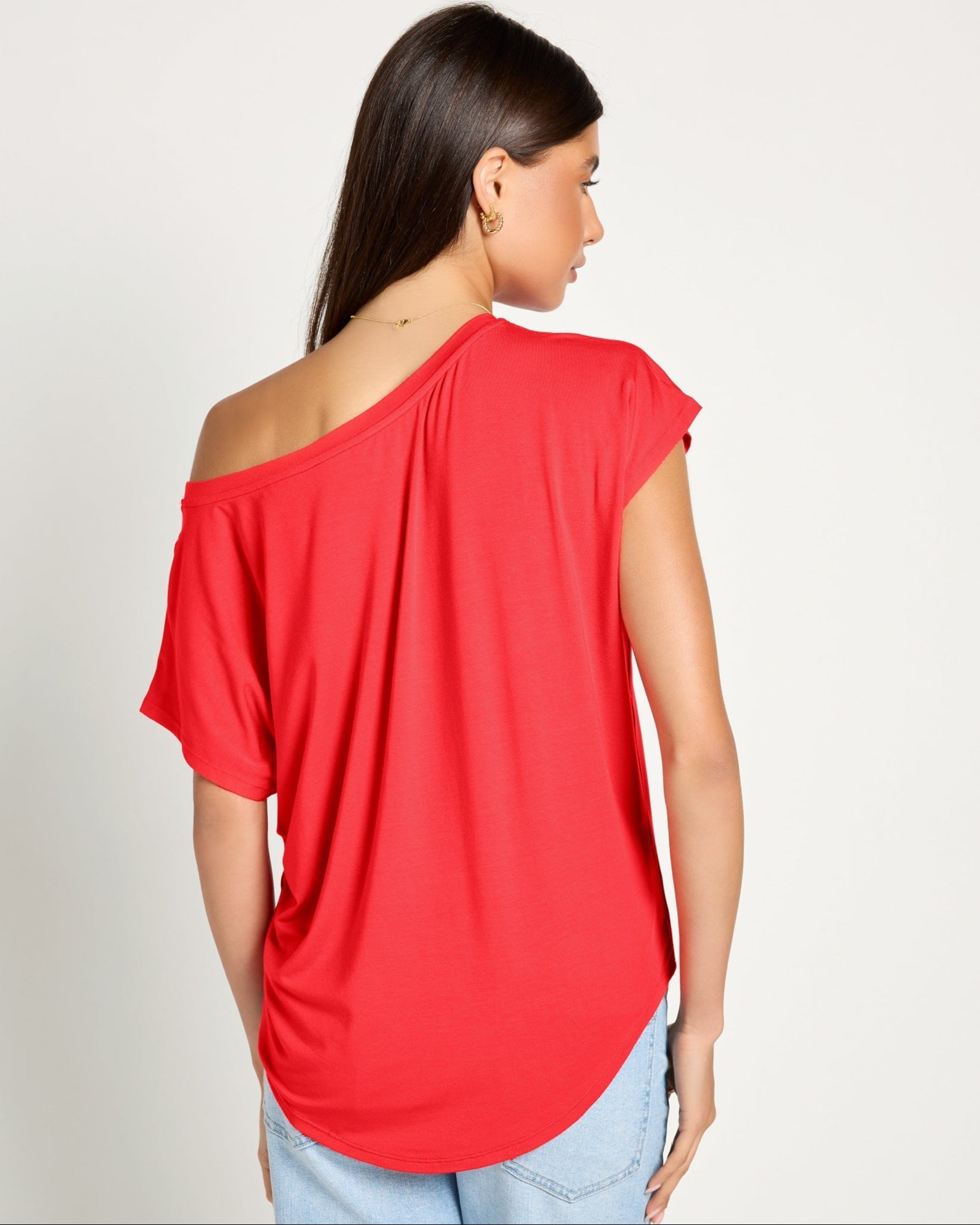 Pomegranate $|& SEAS Edgewater Off The Shoulder Tee - SOF Back