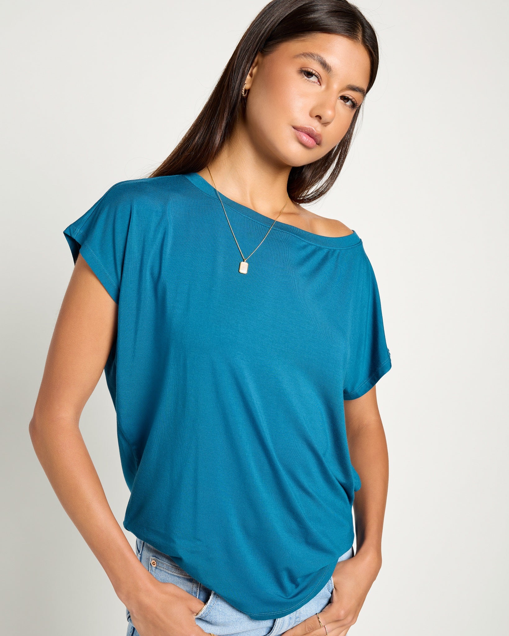 Deep Sea $|& SEAS Edgewater Off The Shoulder Tee - SOF Front