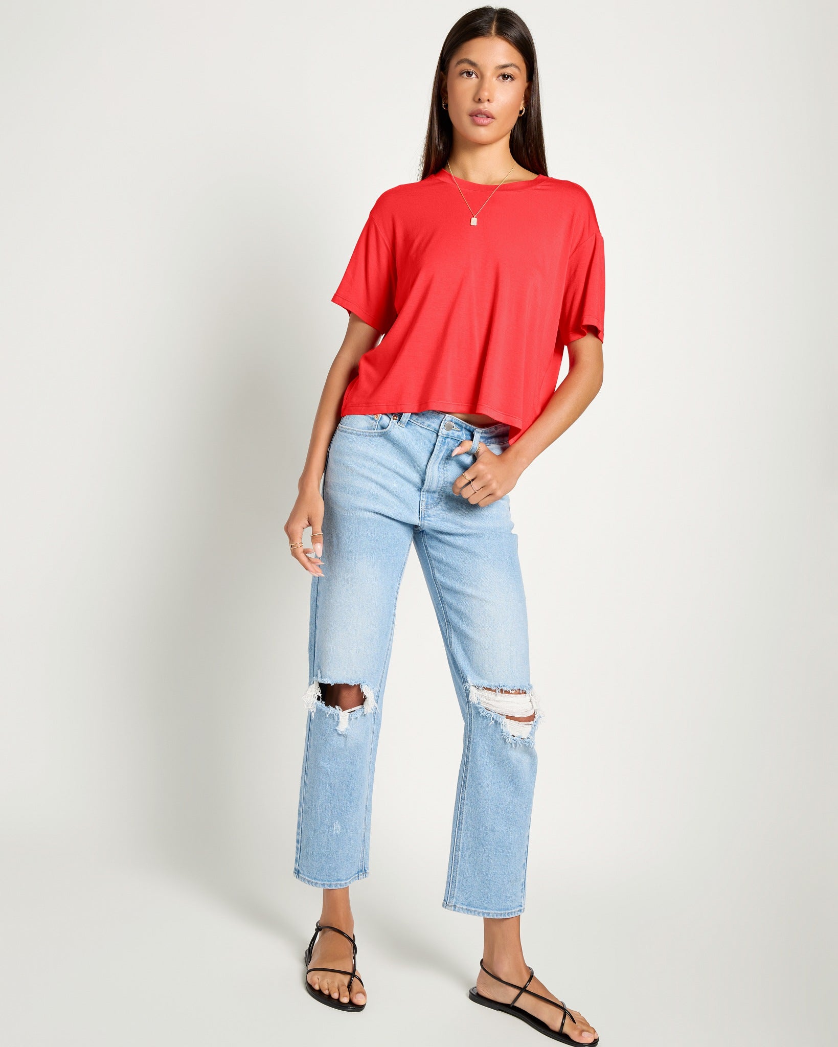 Pomegranate $|& SEAS Newport Cropped Tee - UGC On Fig