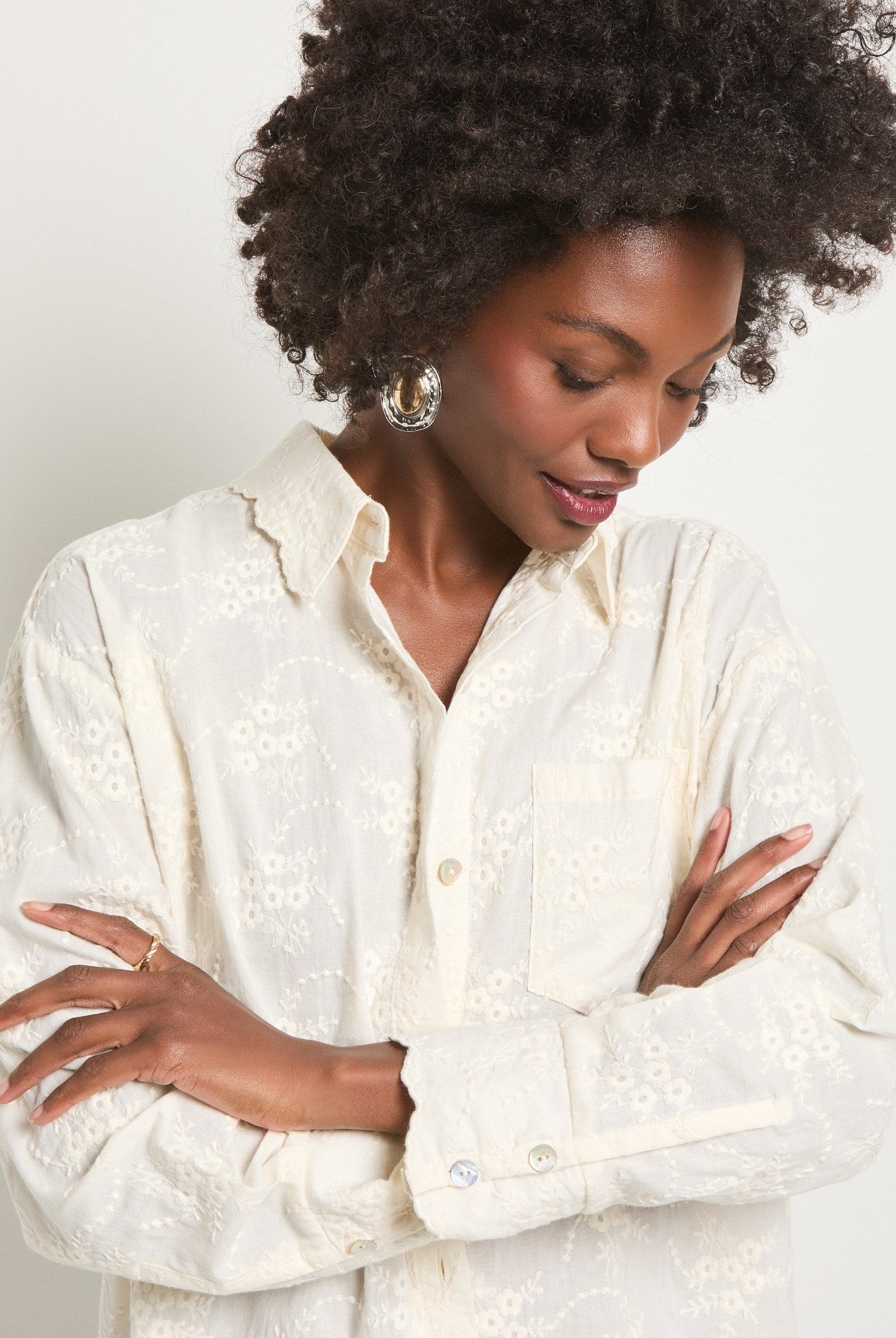 Cream $|& SEAS Radiance Eyelet Shirt - VOF Front