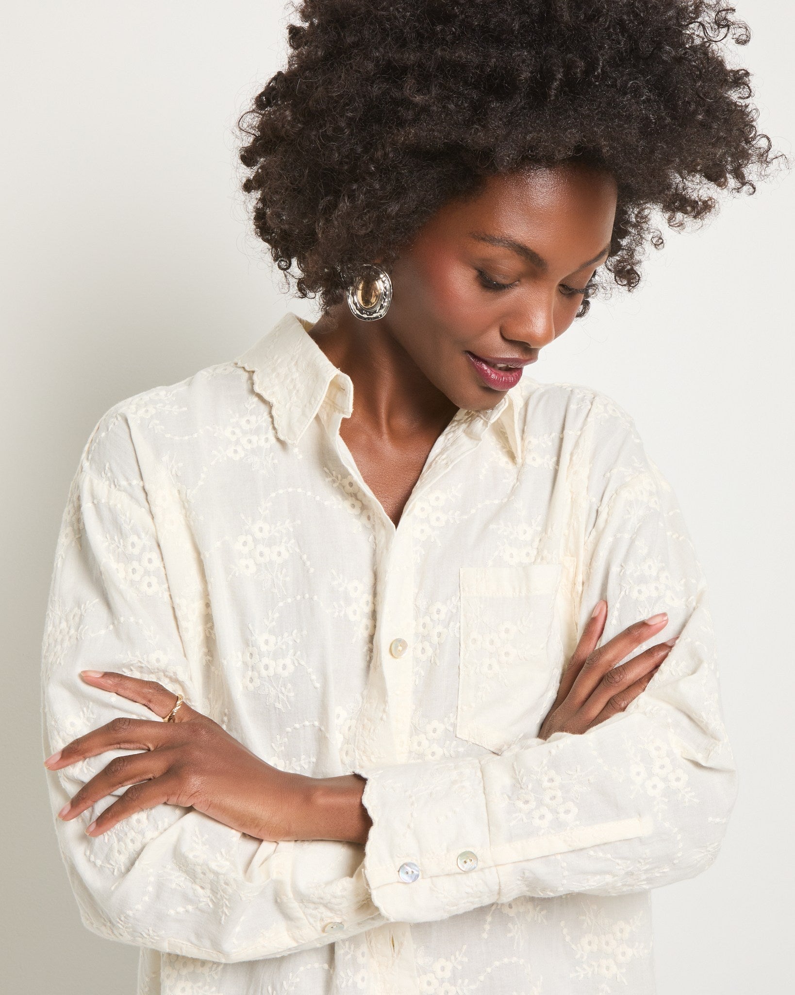 Cream $|& SEAS Radiance Eyelet Shirt - VOF Front