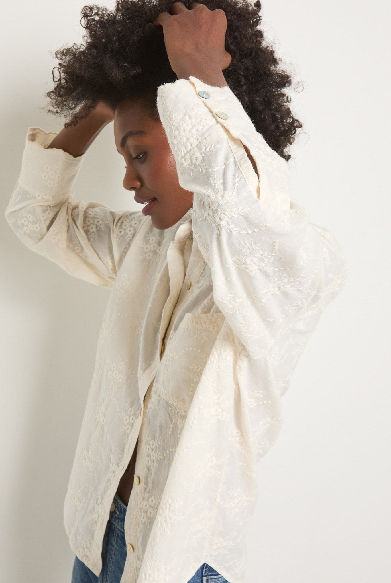 Cream $|& SEAS Radiance Eyelet Shirt - SOF Full Front