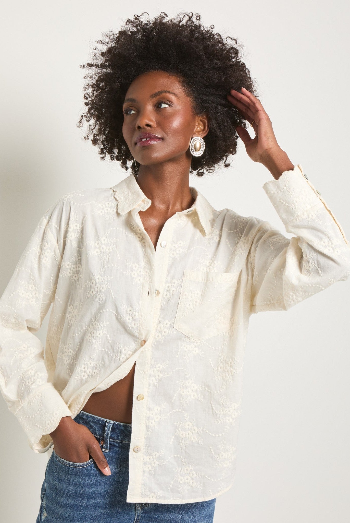 Cream $|& SEAS Radiance Eyelet Shirt - SOF Front