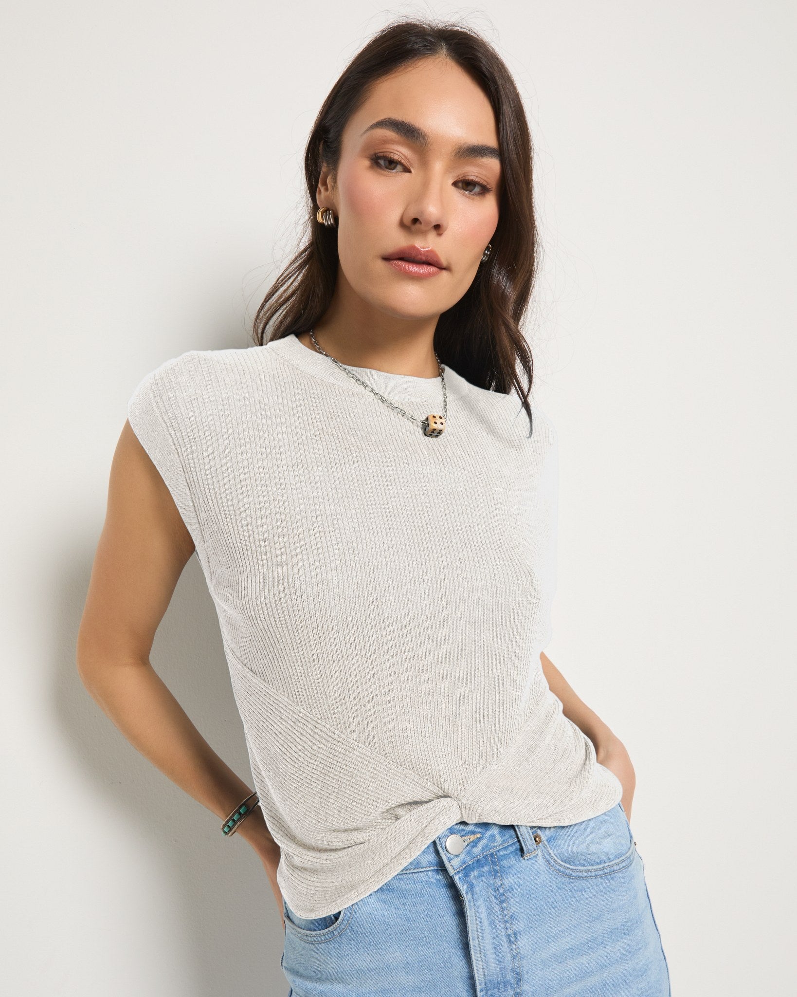 White $|& SEAS Sunkissed Knot Front Tank - SOF Front