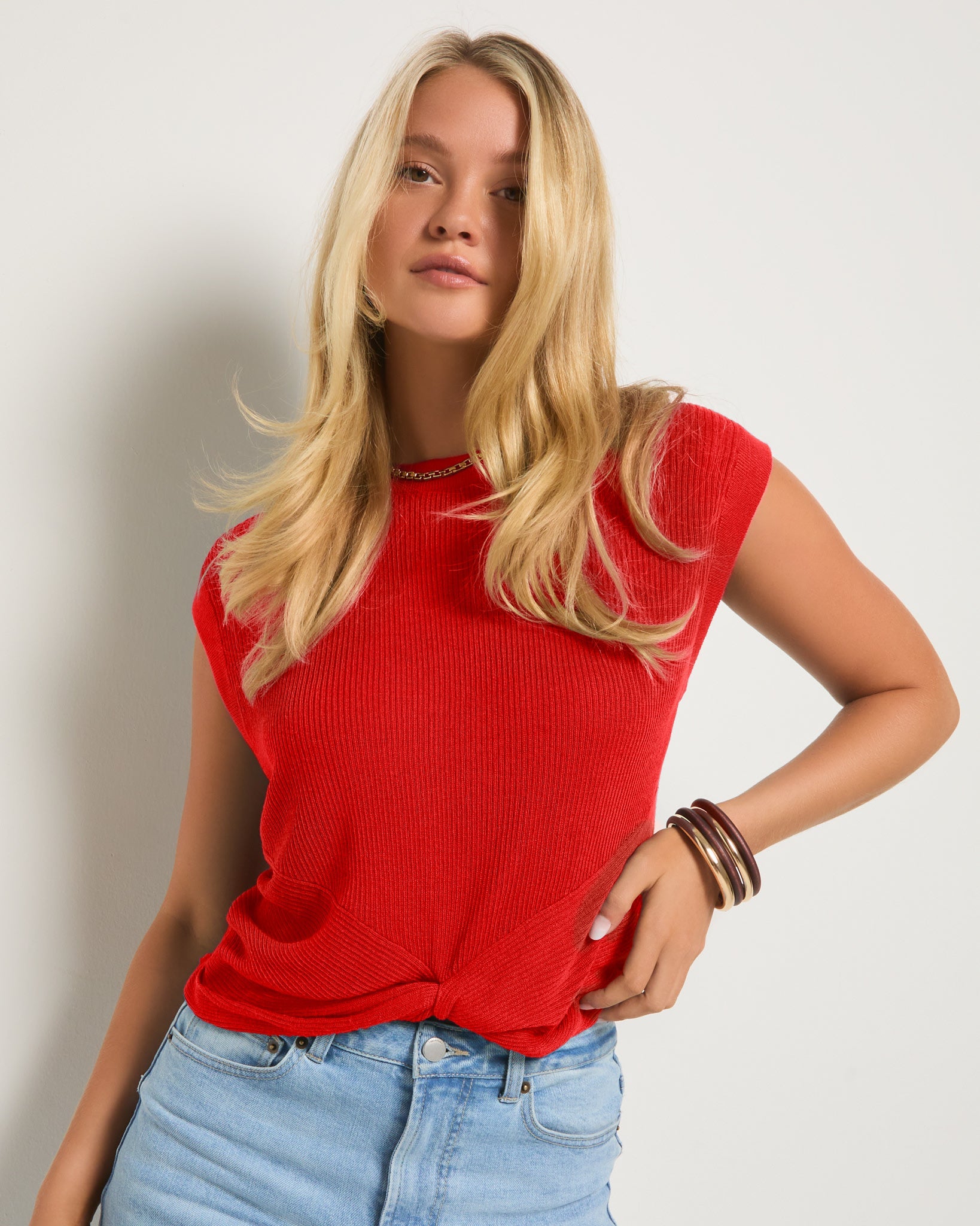 Pomegranate $|& SEAS Sunkissed Knot Front Tank - SOF Front