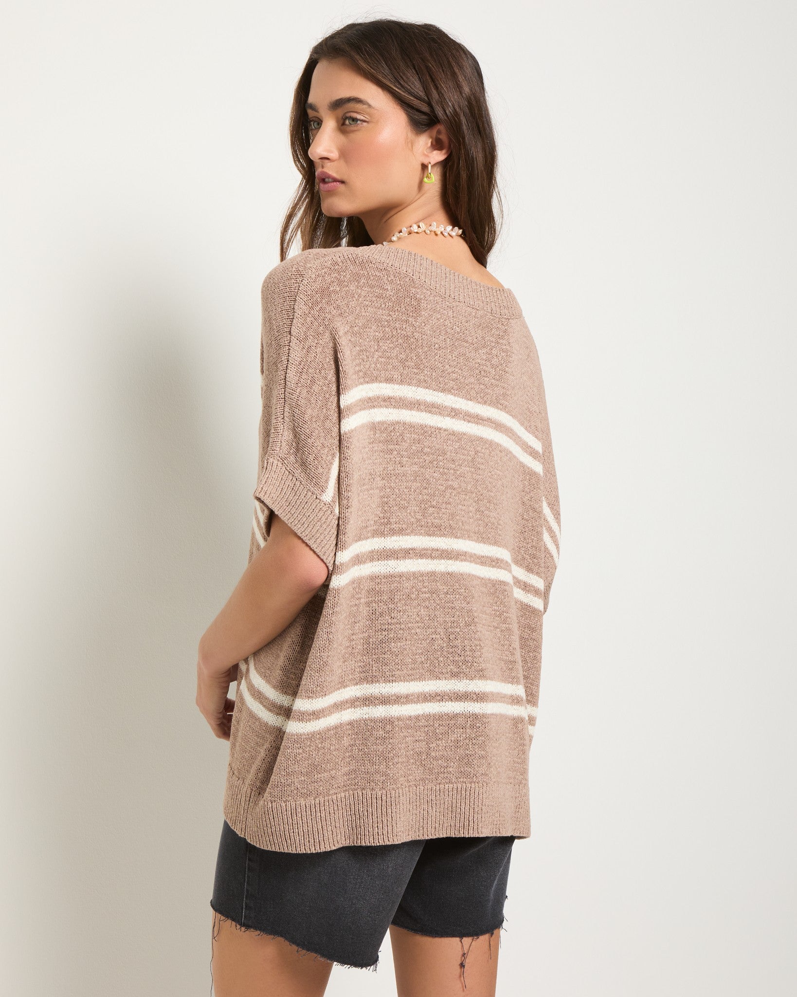 Latte $|& SEAS Wavetide Stripe V-Neck Sweater Tee - SOF Back