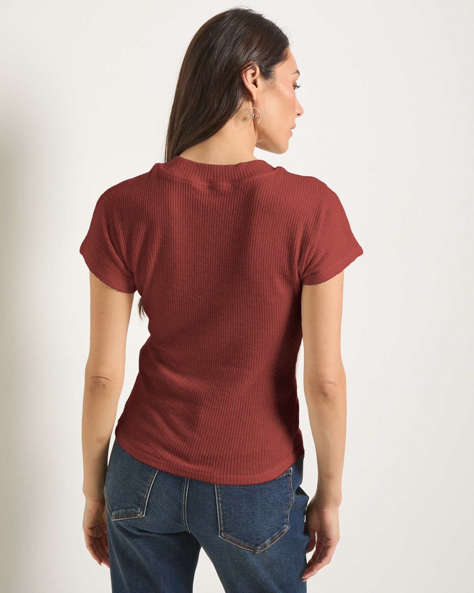 Mahogany $|& SEAS Desert Sky Mock Neck Top - SOF Back