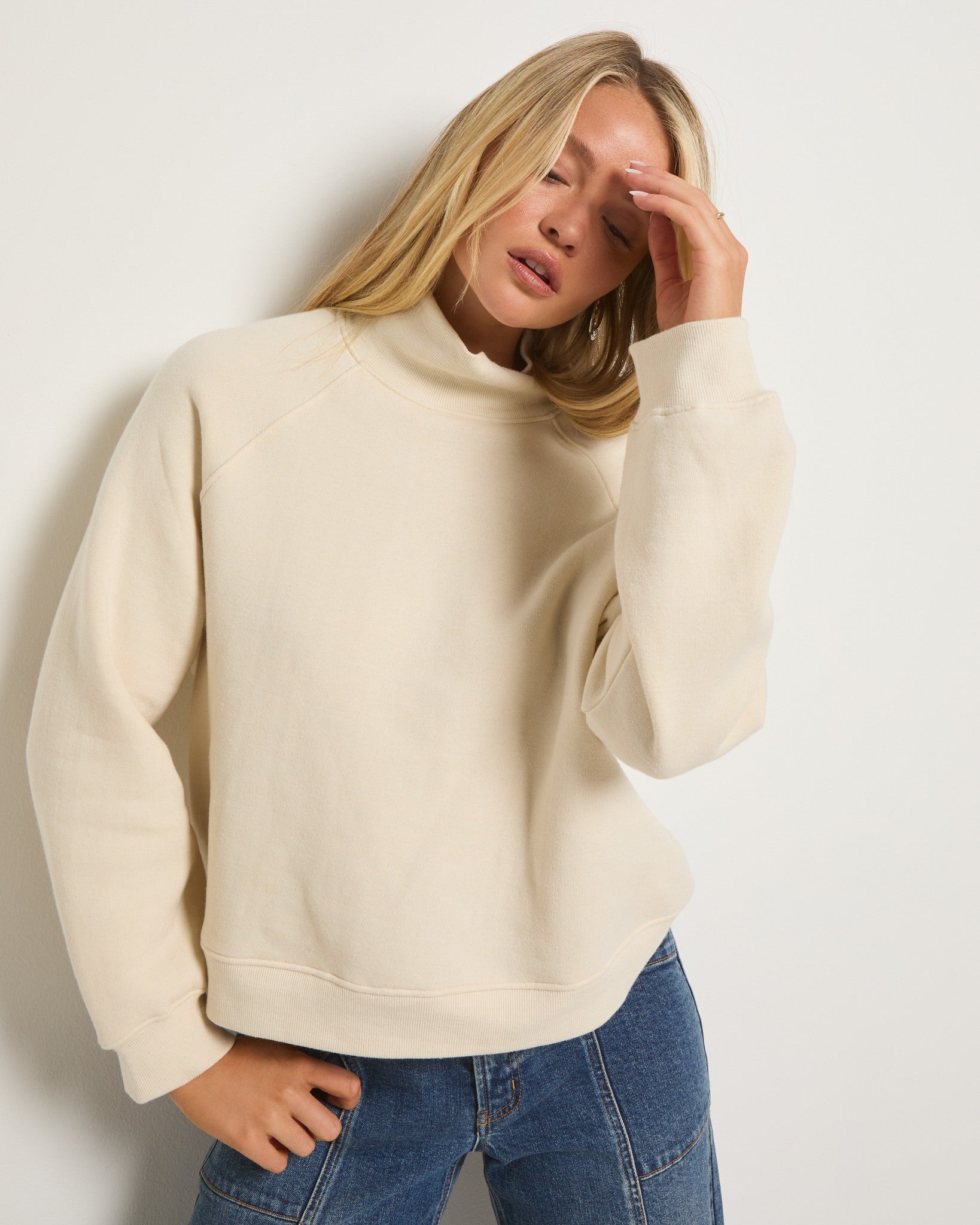 Cream $|& SEAS Sunrise Mock Neck Sweatshirt - VOF Front