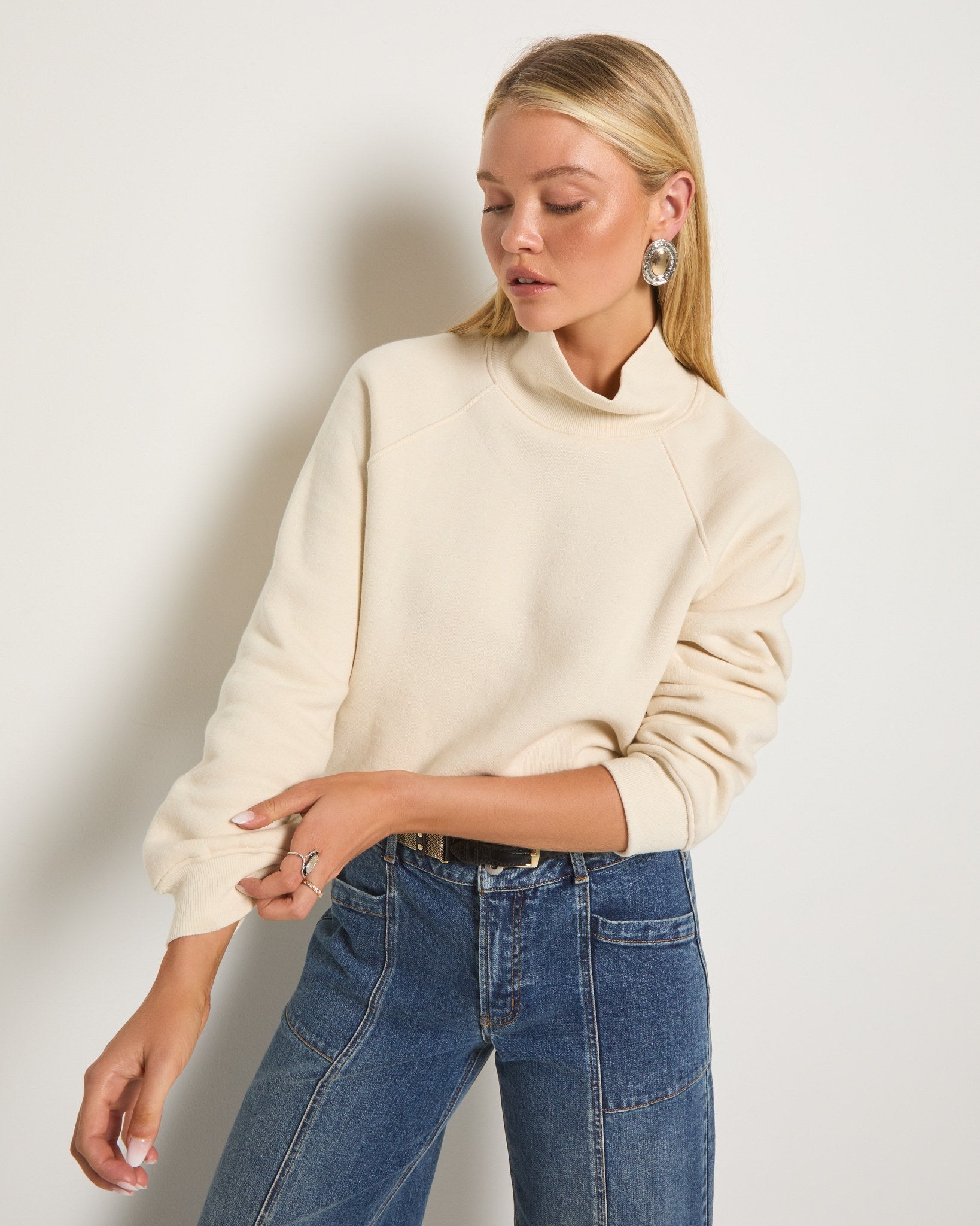 Cream $|& SEAS Sunrise Mock Neck Sweatshirt - SOF Front