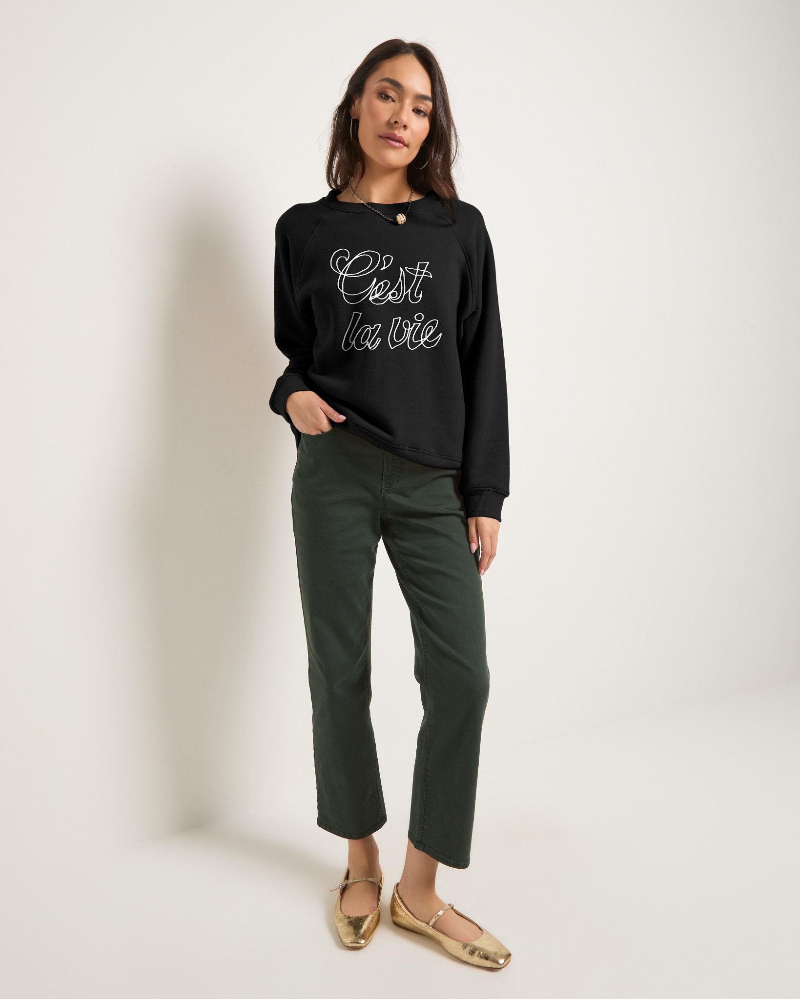 Black $|& SEAS Cliffside C'est la Vie Raglan Sweatshirt - UGC On Fig