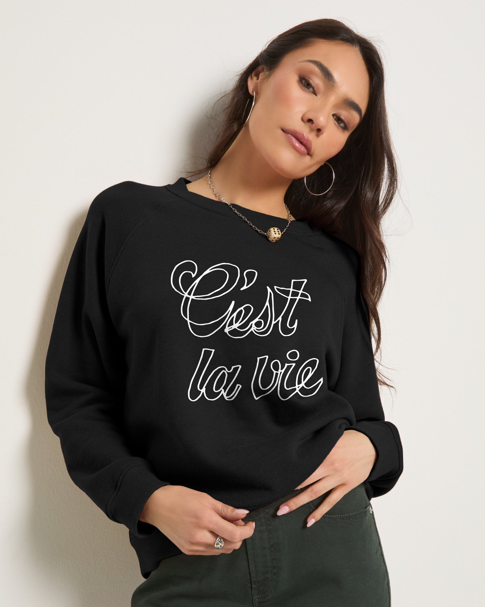 Black $|& SEAS Cliffside C'est la Vie Raglan Sweatshirt - SOF Front