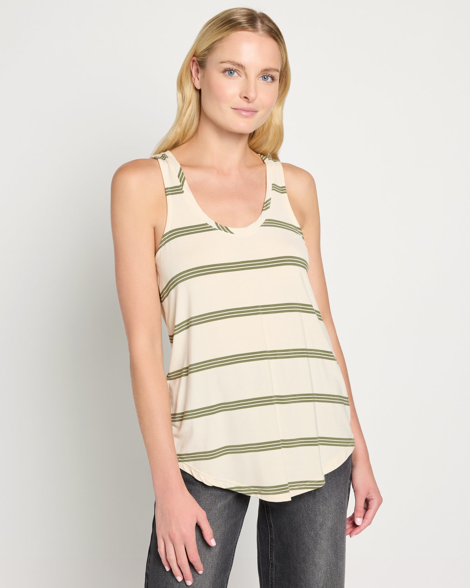 Cream Stripe $|& SEAS Surfside Stripe Scoop Tank - SOF Front