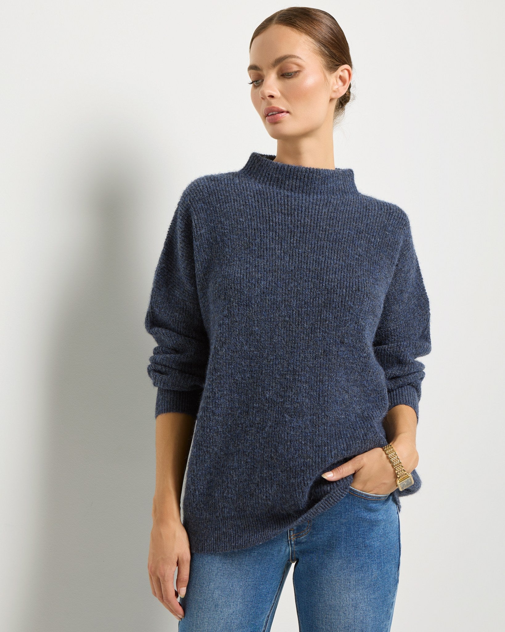 Indigo Haze $|& SEAS Desert Rose Funnel Neck Sweater - SOF Front
