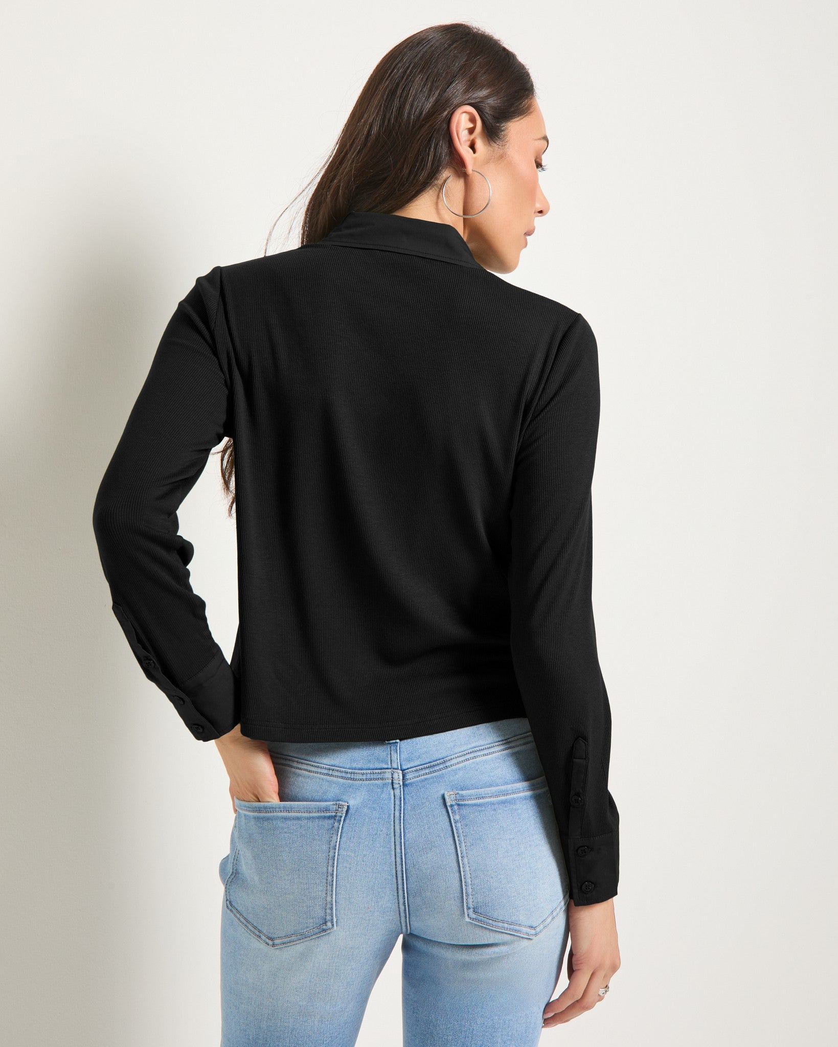 Black $|& SEAS Meadow Mixed Media Top - SOF Back