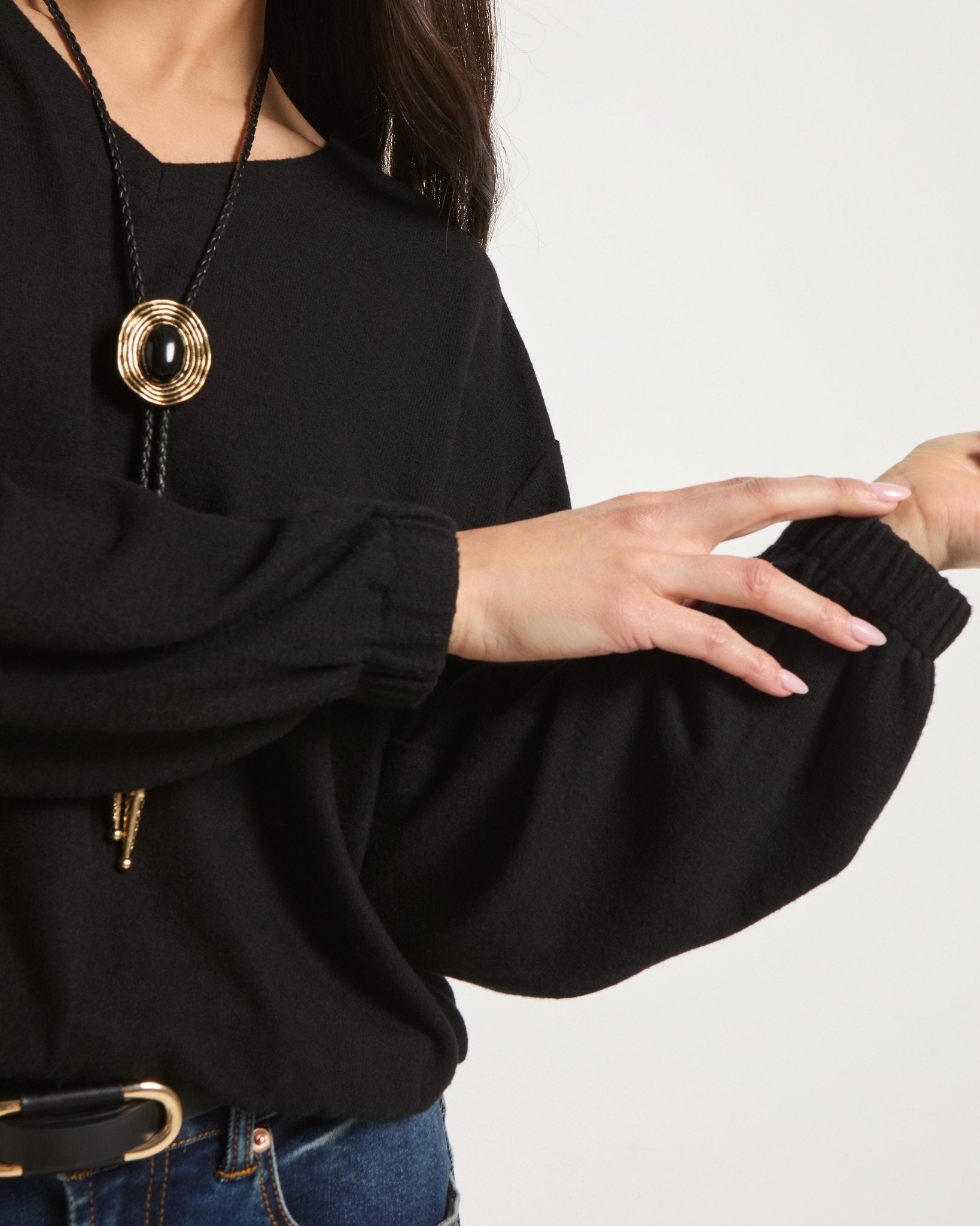 Black $|& SEAS Waverly V-Neck Top - SOF Full Front