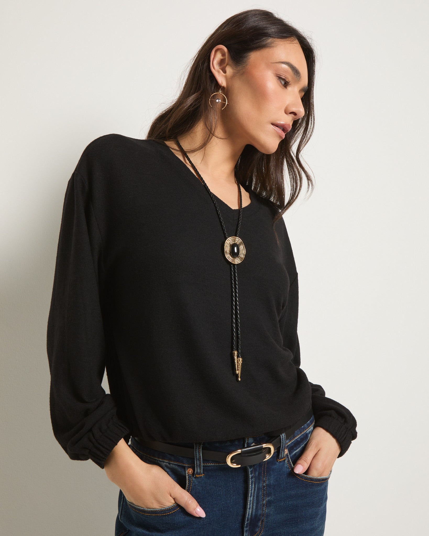 Black $|& SEAS Waverly V-Neck Top - SOF Front