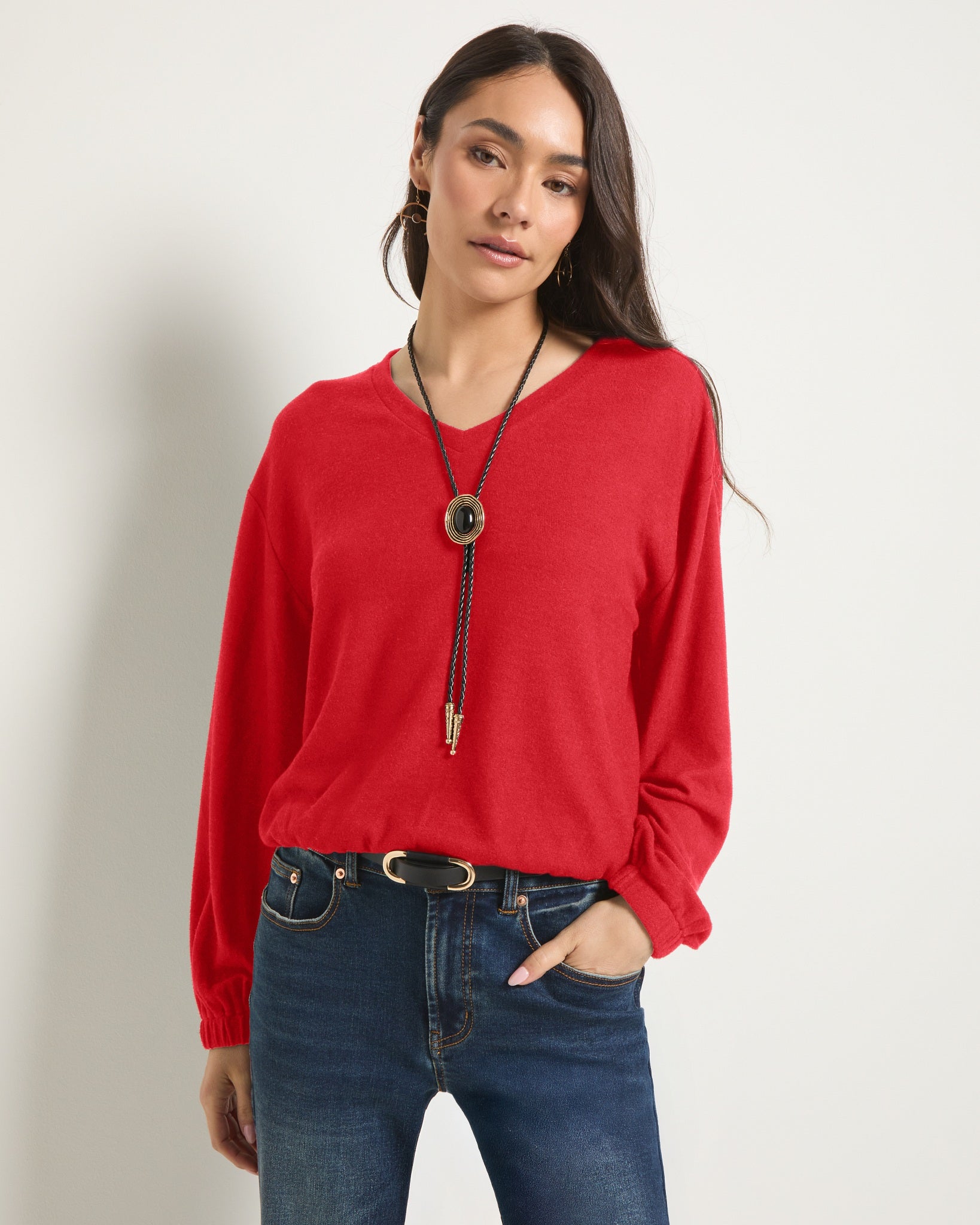 Pomegranate $|& SEAS Waverly V-Neck Top - SOF Front