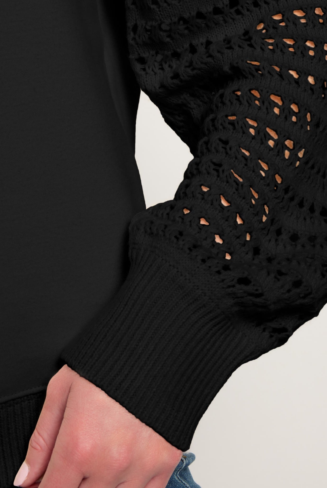 Black $|& SEAS Opulent Mixed Media Sweatshirt - SOF Full Front