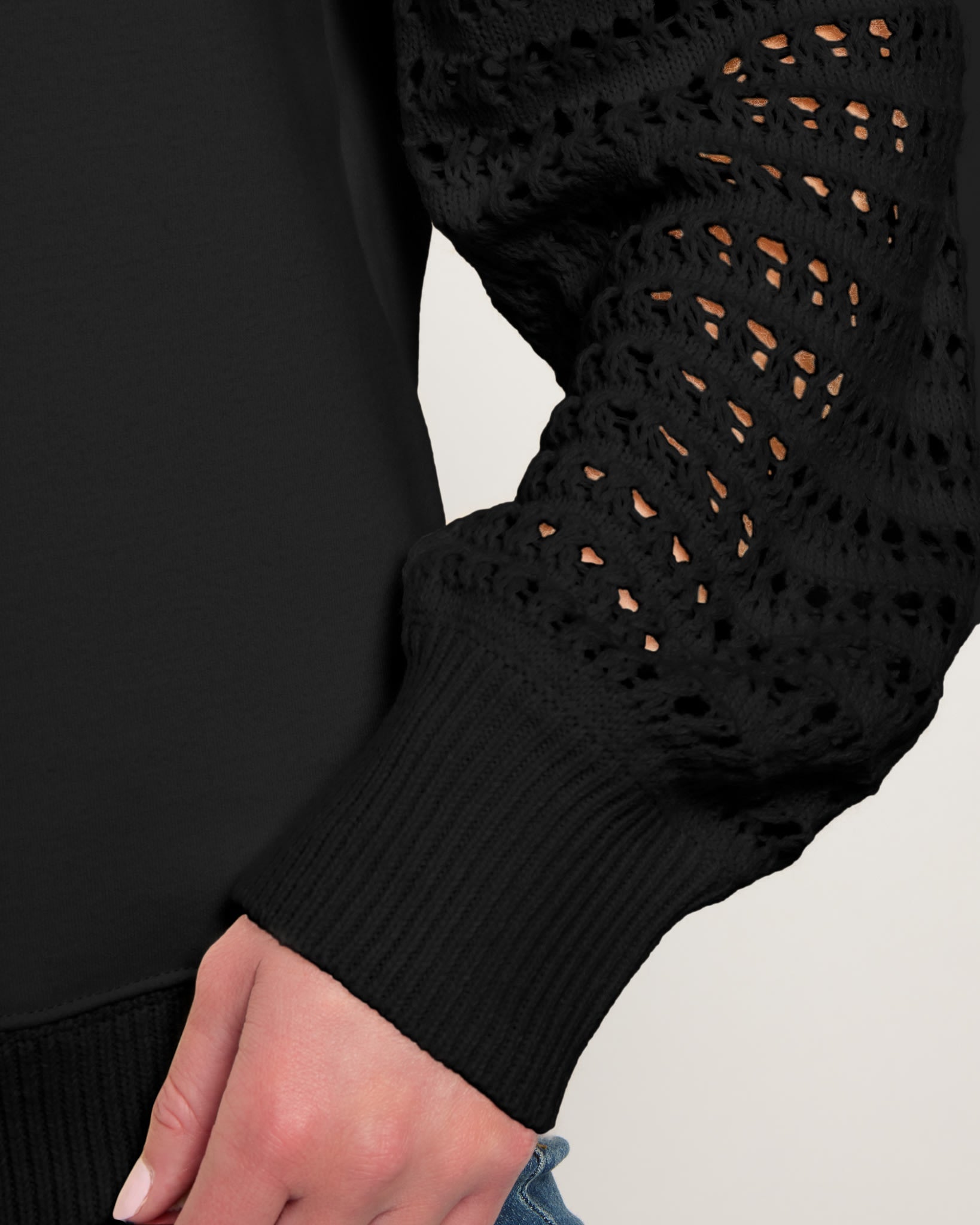 Black $|& SEAS Opulent Mixed Media Sweatshirt - SOF Full Front