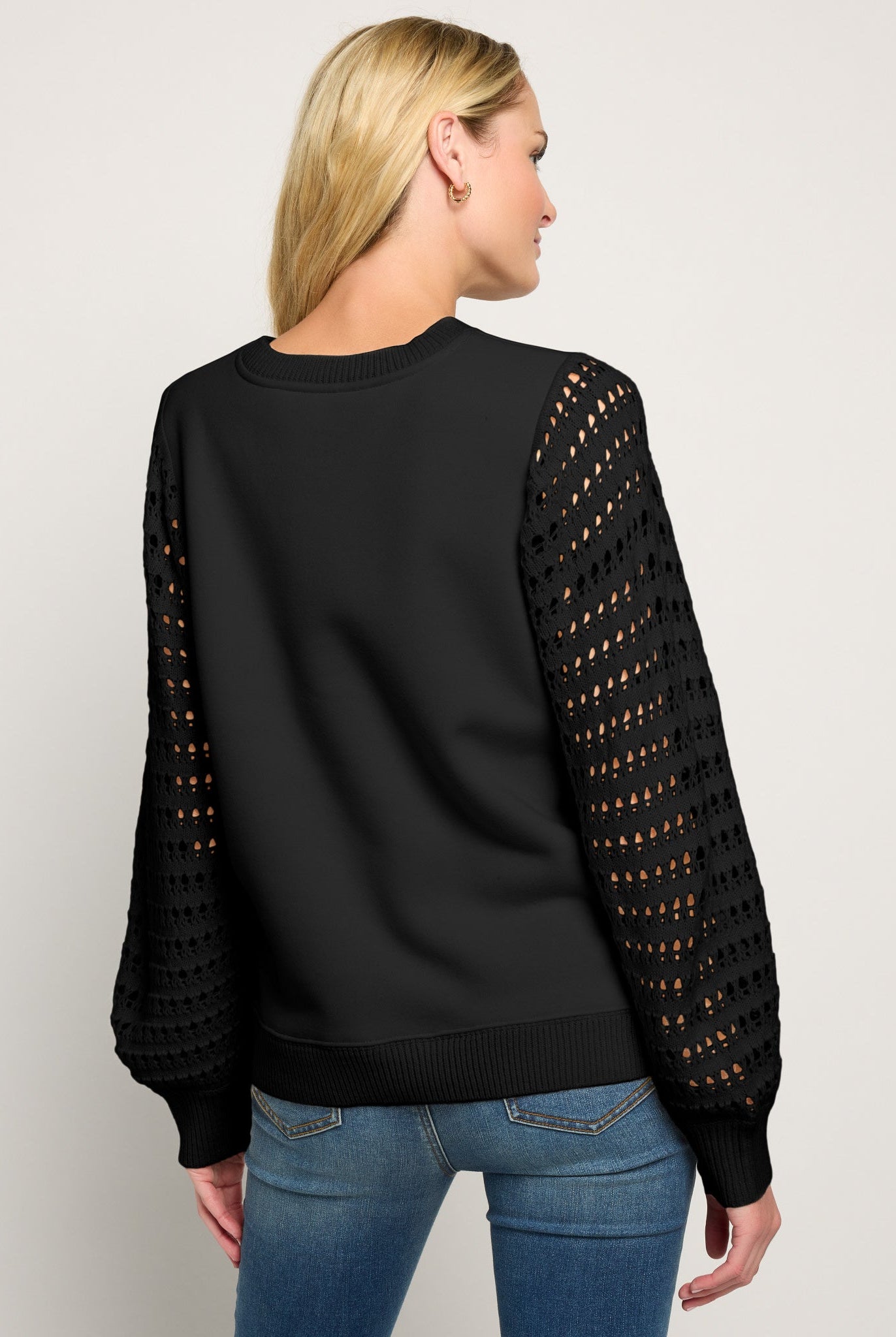 Black $|& SEAS Opulent Mixed Media Sweatshirt - SOF Back