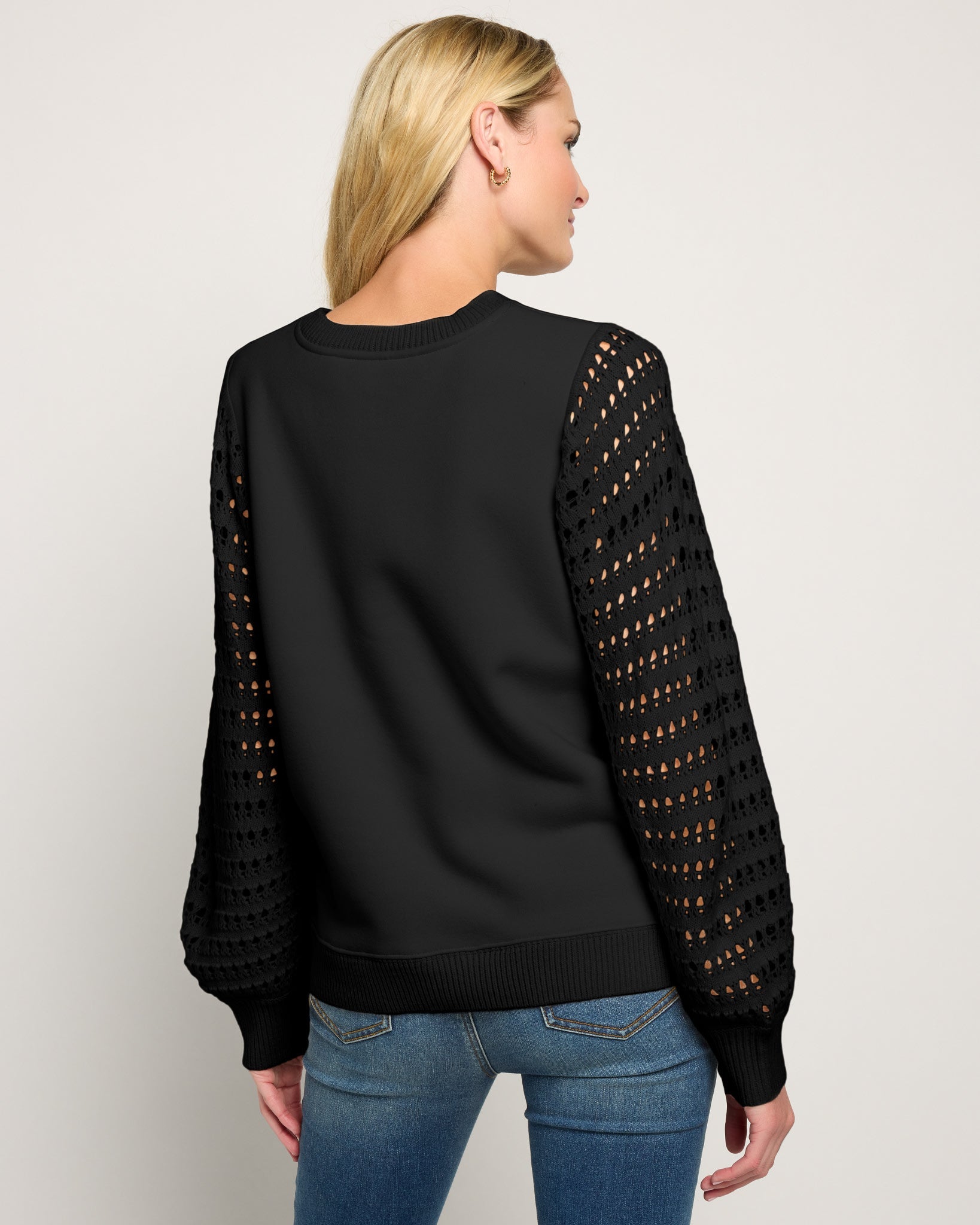 Black $|& SEAS Opulent Mixed Media Sweatshirt - SOF Back