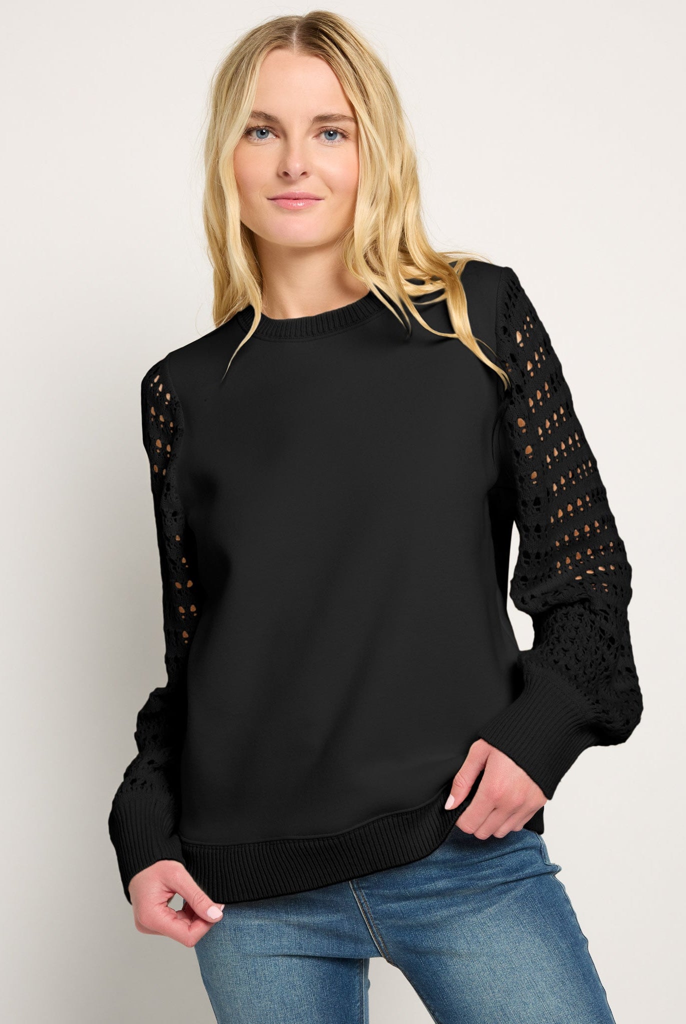 Black $|& SEAS Opulent Mixed Media Sweatshirt - SOF Front