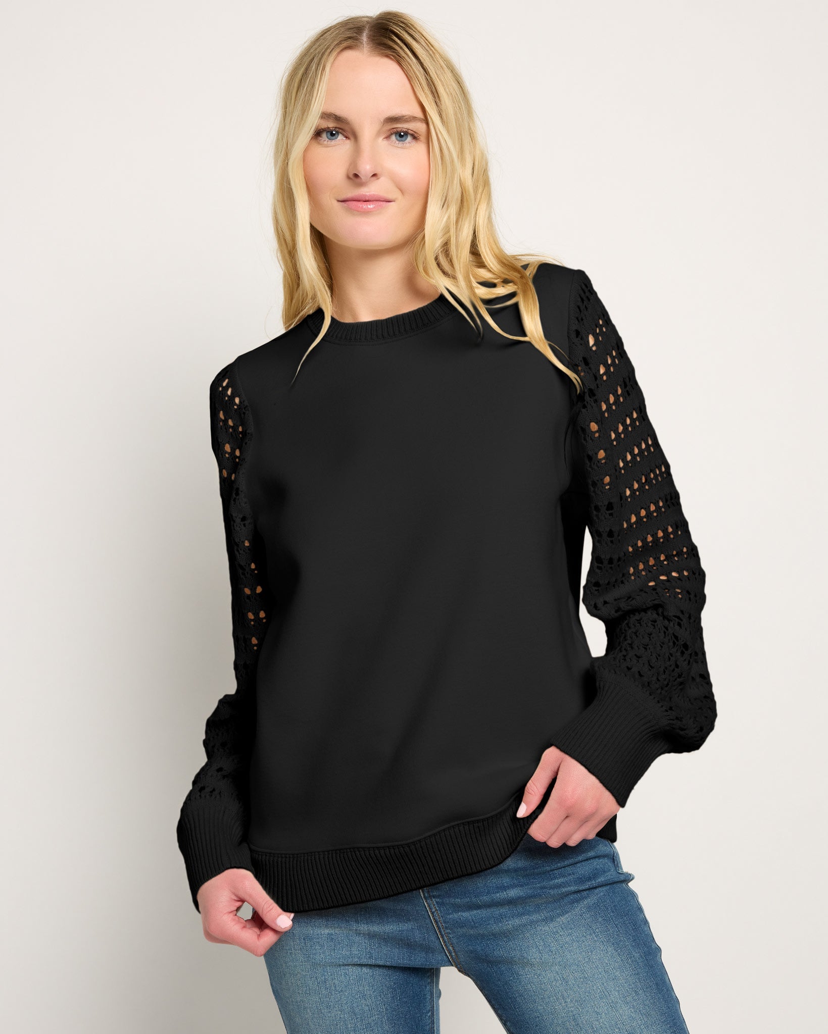 Black $|& SEAS Opulent Mixed Media Sweatshirt - SOF Front