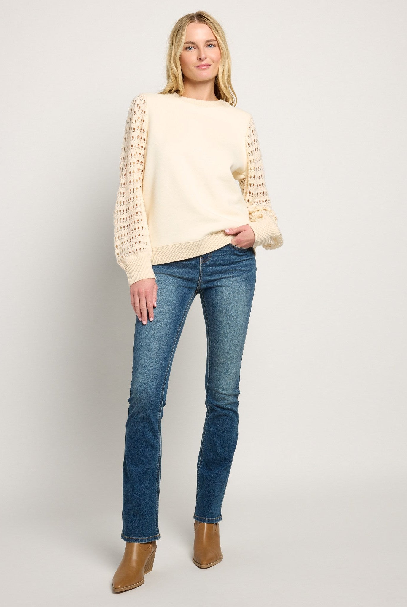 Cream $|& SEAS Opulent Mixed Media Sweatshirt - UGC On Fig