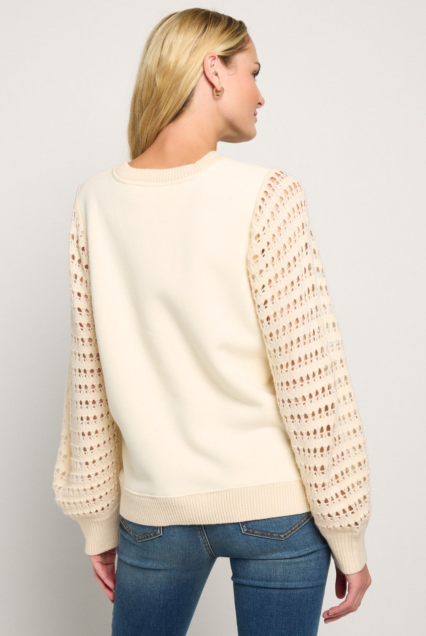 Cream $|& SEAS Opulent Mixed Media Sweatshirt - SOF Back