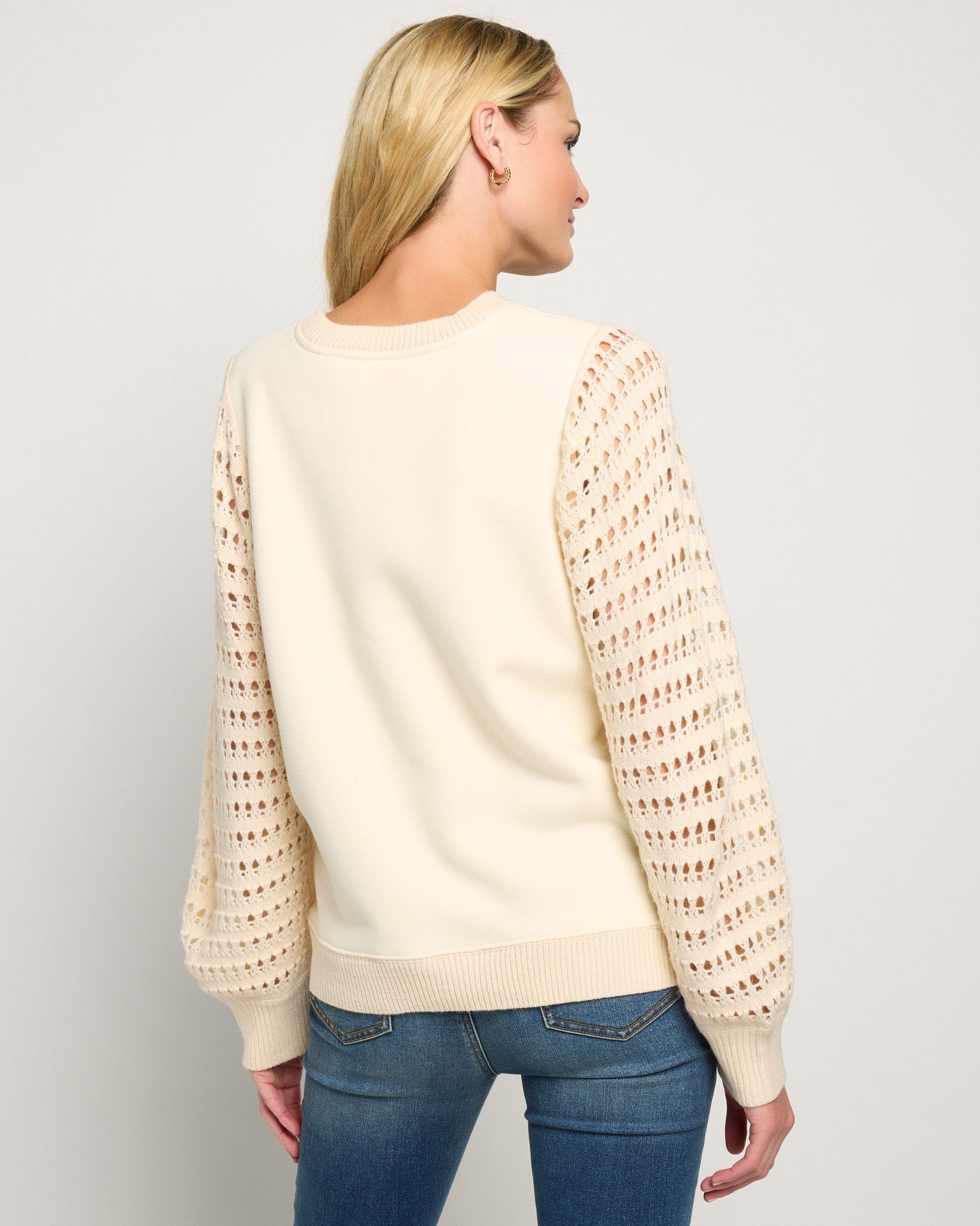 Cream $|& SEAS Opulent Mixed Media Sweatshirt - SOF Back