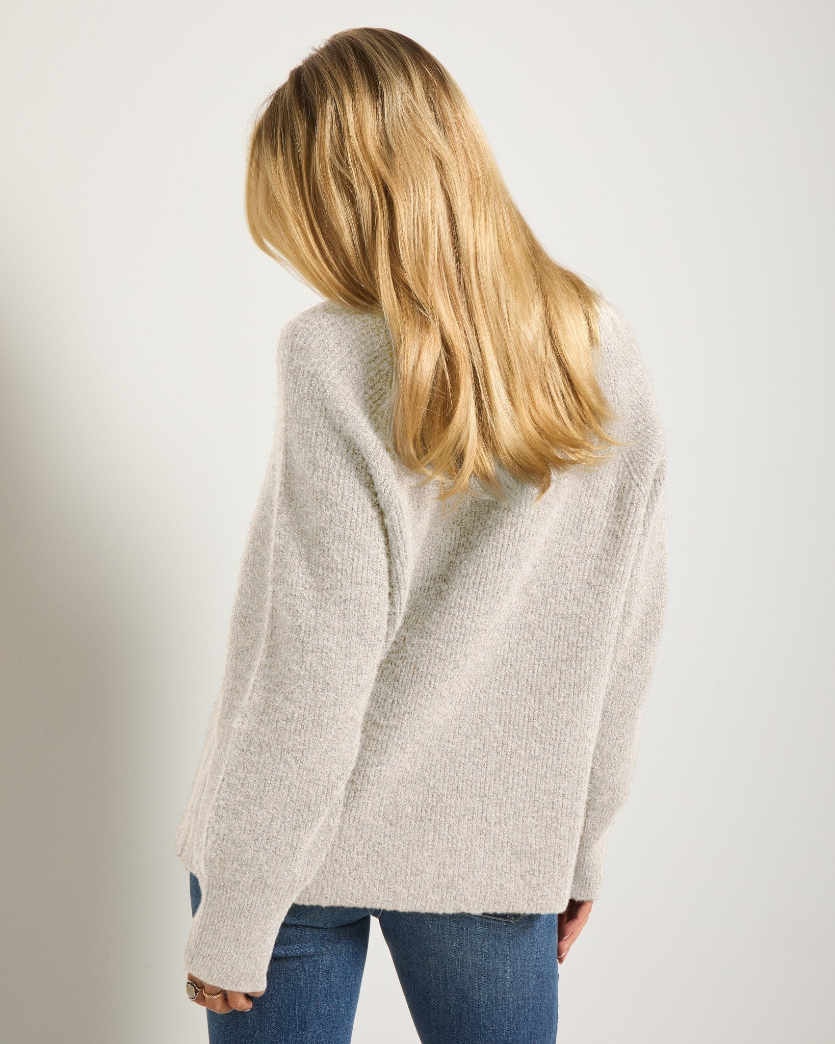Cream Marled $|& SEAS Driftwood Sweater - SOF Back